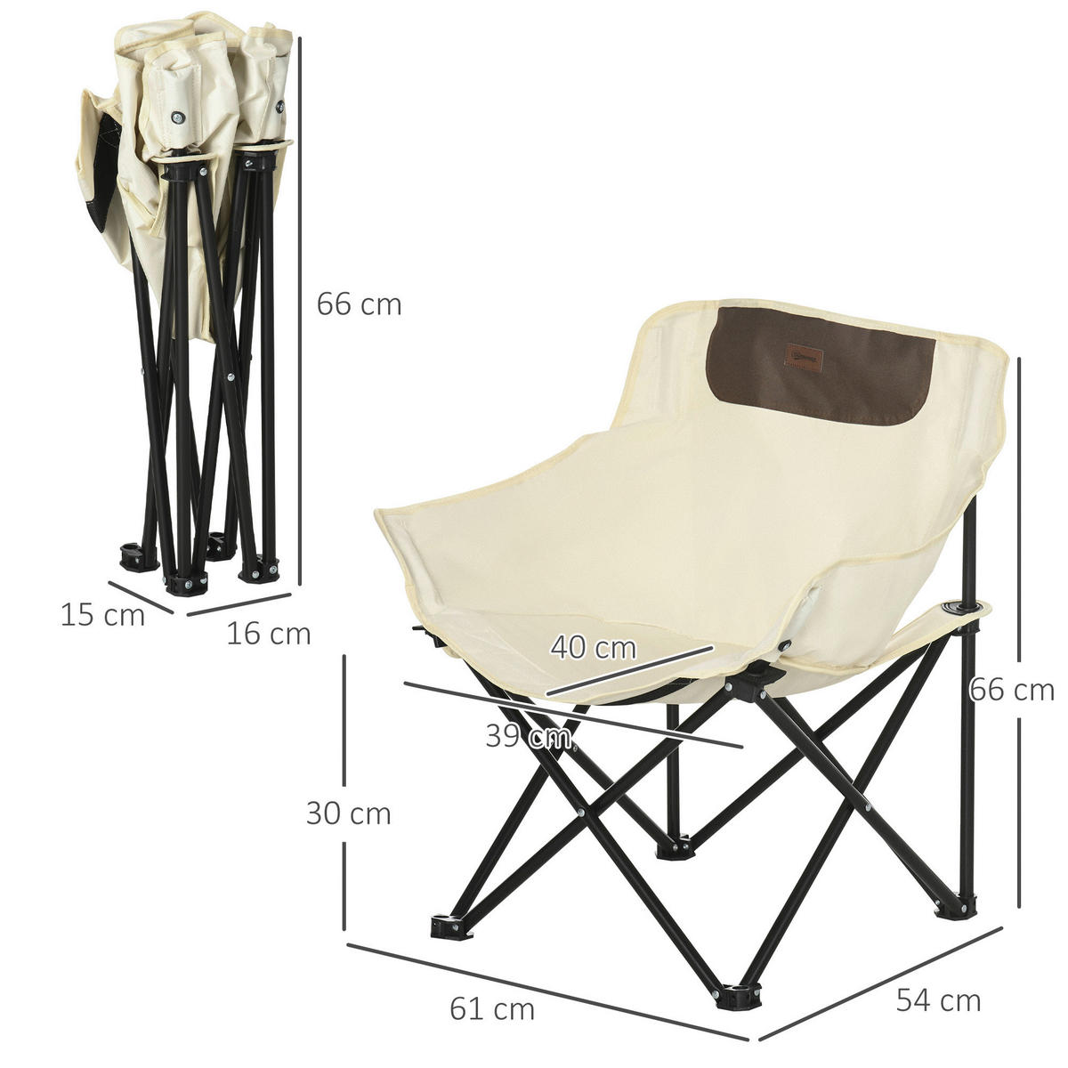Outsunny Campingstuhl weiß Stoff B/H/L: ca. 54x66x61 cm Campingstuhl - weiß (61,00/54,00/66,00cm) - Outsunny