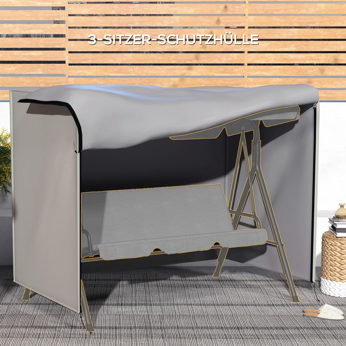 Outsunny Abdeckplane grau Polyester B/H/L: ca. 124x205x164 cm Abdeckhaube_für_Hollywoodschaukeln - grau (164,00/124,00/205,00cm) - Outsunny