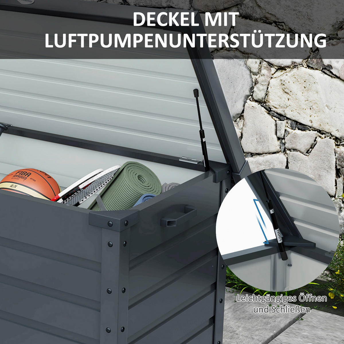 Outsunny Auflagenbox dunkelgrau Stahl B/H/L: ca. 62x65x100 cm Auflagenbox - dunkelgrau (100,00/62,00/65,00cm) - Outsunny