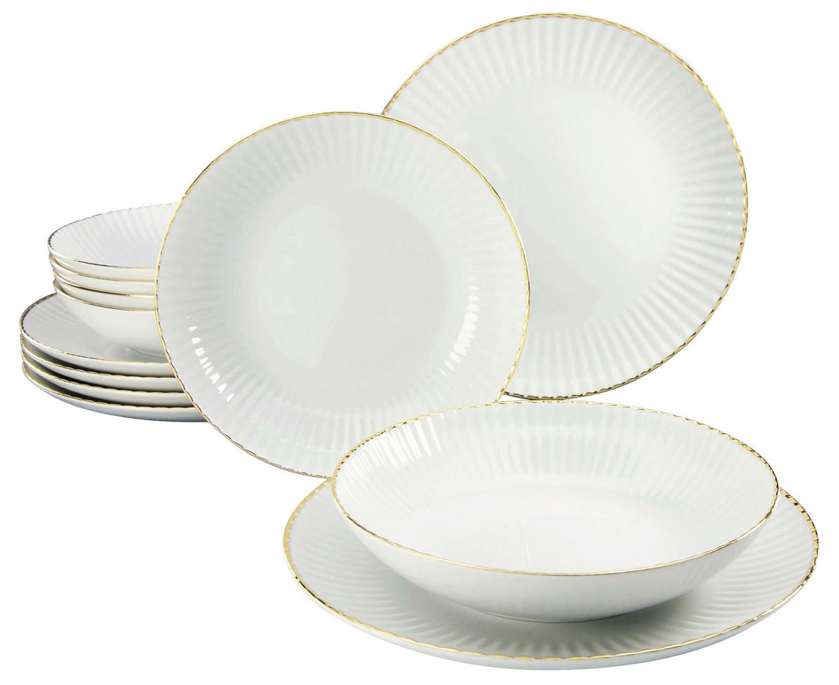 CreaTable Tafelservice Allegra Goldband Allegra Goldband - gold/weiß - CreaTable