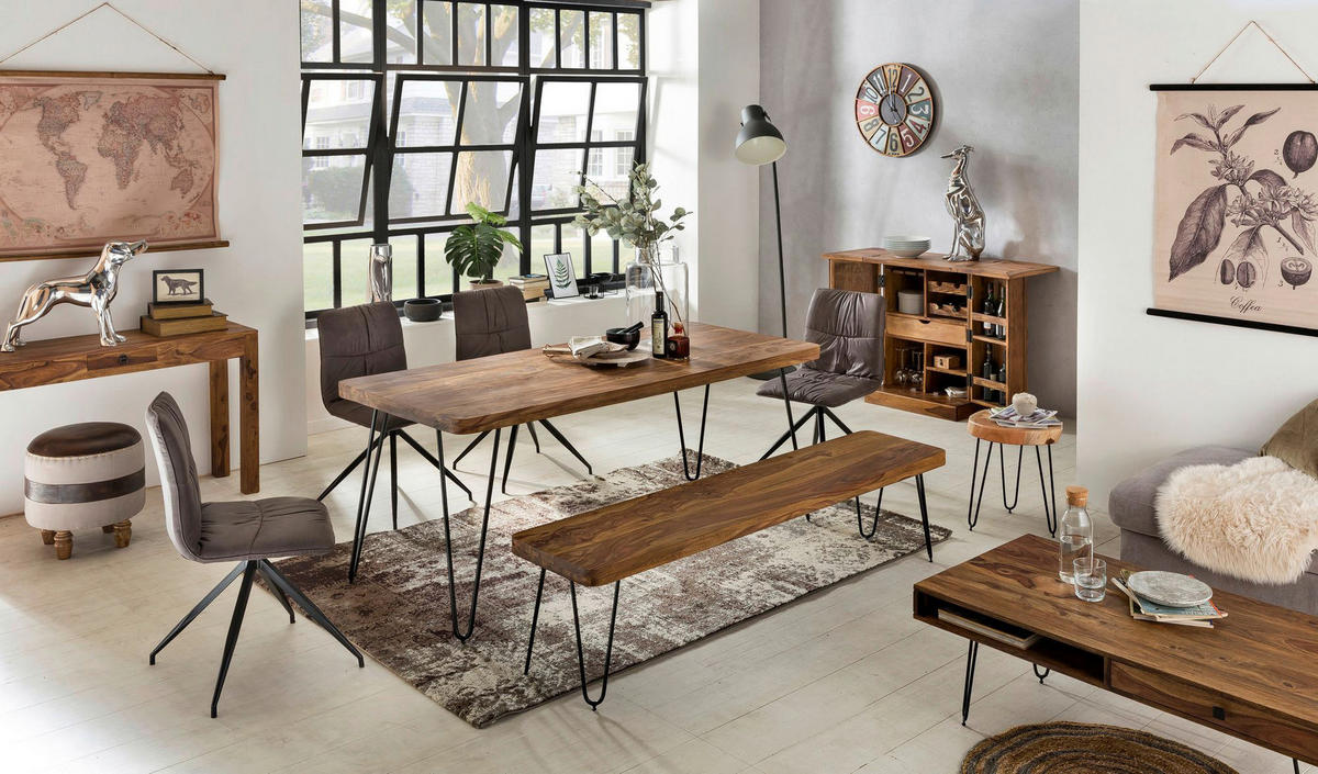 Esstisch natur schwarz B/H/T: ca. 160x76x80 cm Esstisch - natur/schwarz (160,00/76,00/80,00cm) - Wohnling
