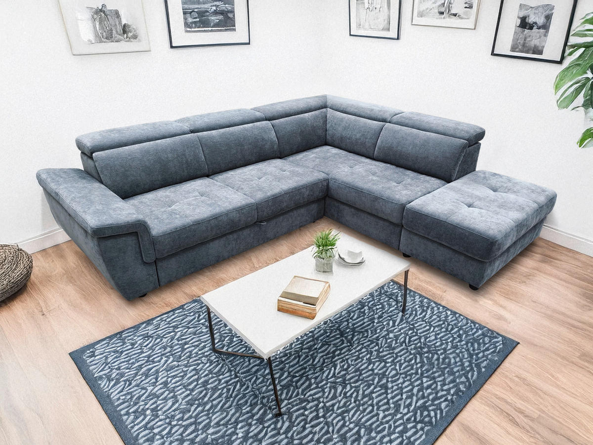 Ecksofa mit Bettfunktion und Bettkasten blaugrau Flachgewebe B/H/T: ca. 267x75x238 cm Duca_2F/li-REC/BK/re_Ecksofa - blaugrau/schwarz (267,00/75,00/238,00cm)