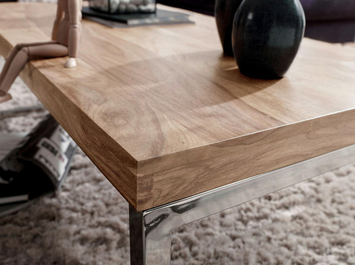 Couchtisch natur Chrom B/H/T: ca. 120x40x60 cm Couchtisch - natur/Chrom (120,00/40,00/60,00cm) - Wohnling