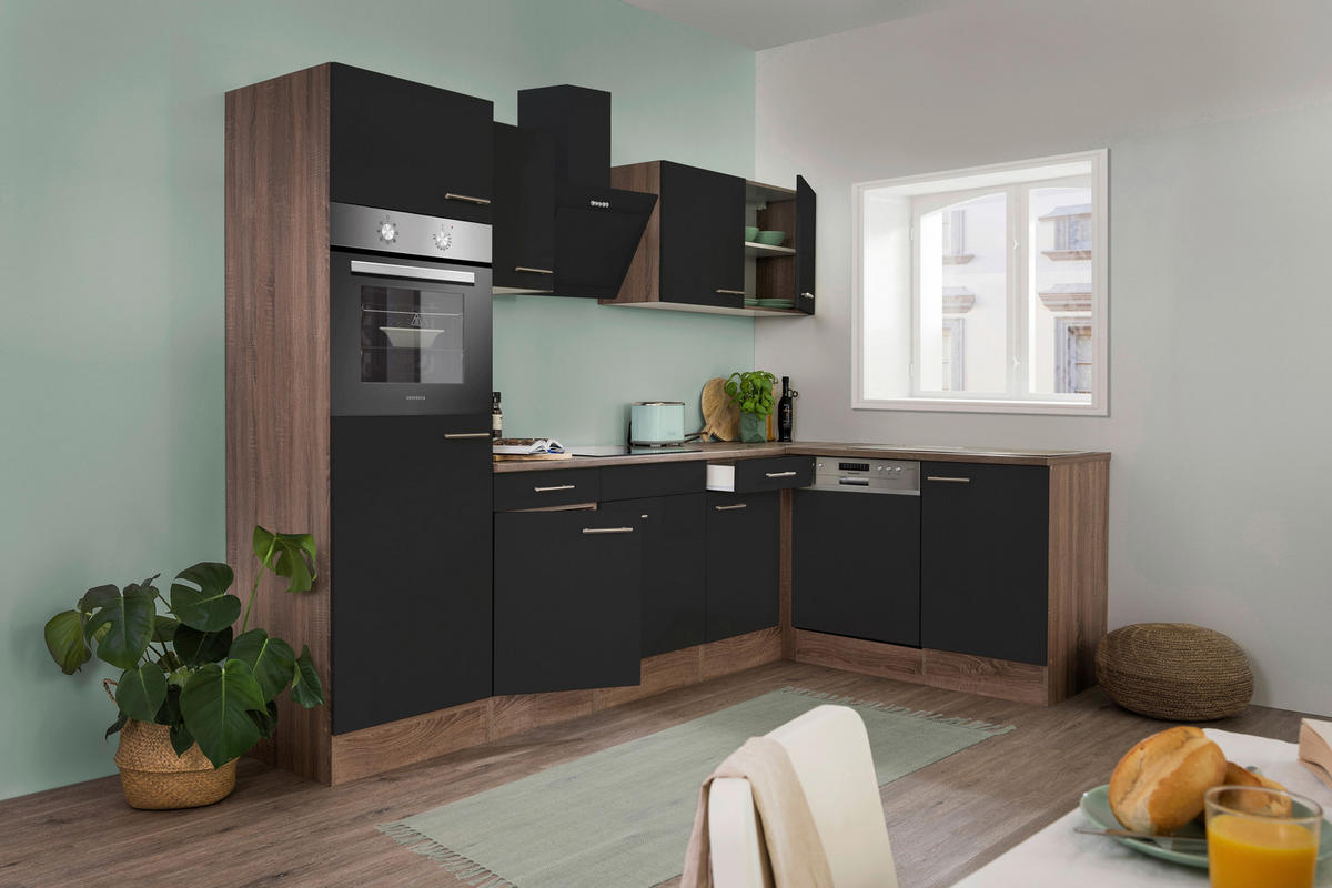 Respekta Winkelküche KBL280EYSS schwarz B/H/T: ca. 280x205x172 cm KBL280EYSS - Eiche/schwarz (280,00/205,00/172,00cm) - Respekta