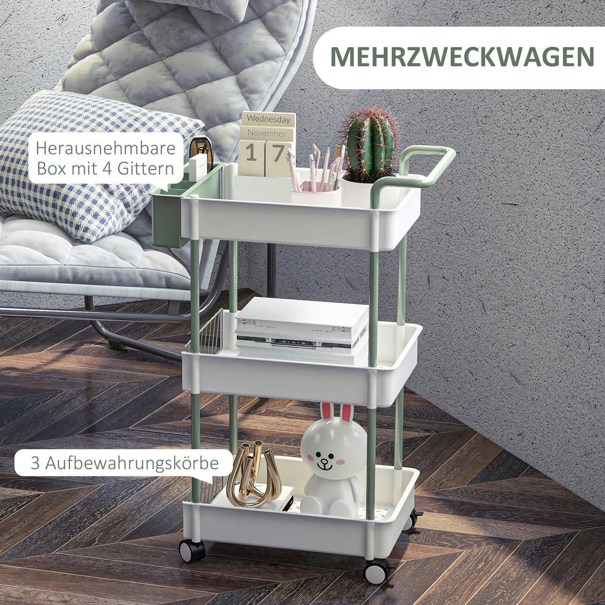 HOMCOM Küchenwagen weiß Polypropylen B/H/L: ca. 29,4x50x77 cm Küchenwagen - weiß (77,00/29,40/50,00cm) - HOMCOM