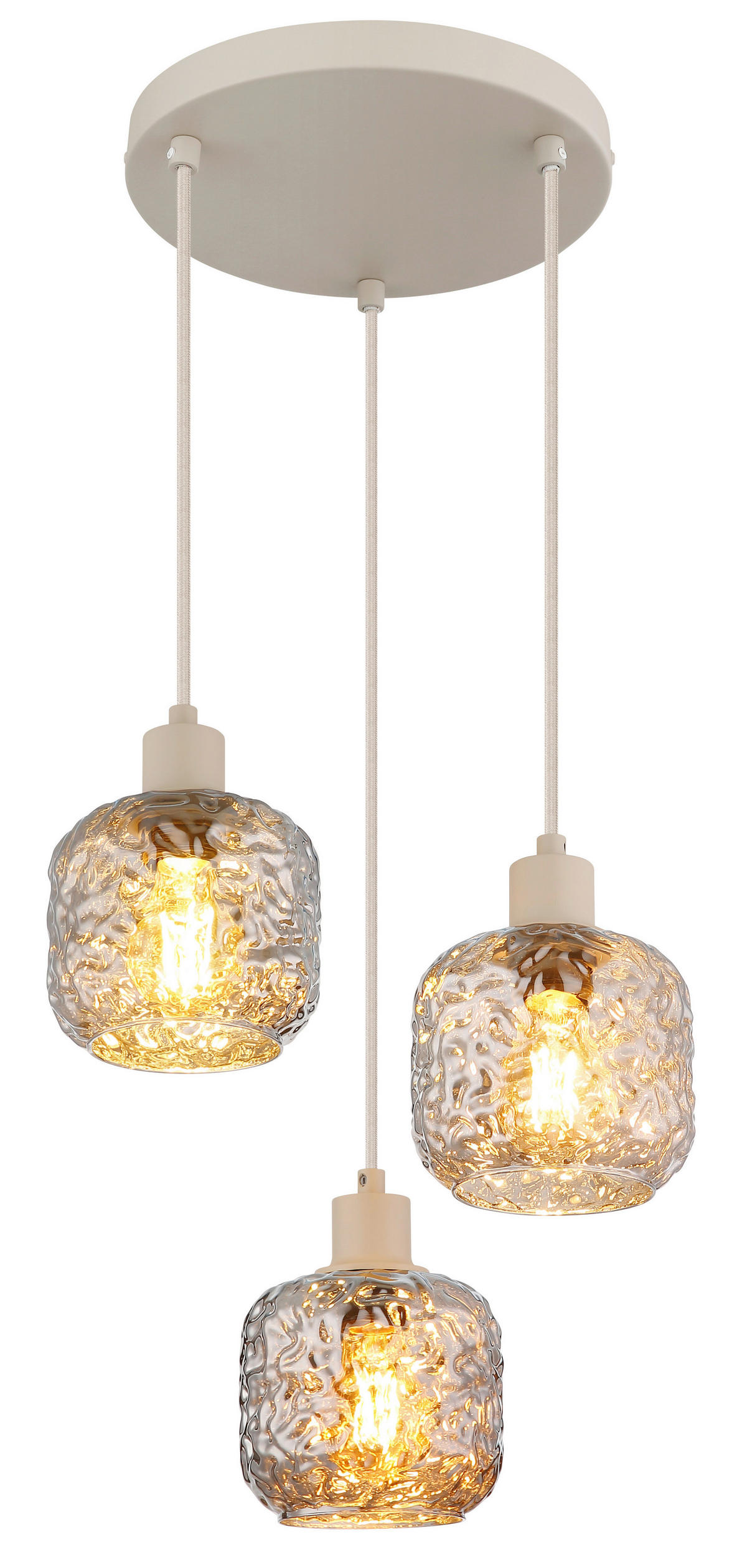 GLOBO Hängeleuchte Rauch beige Metall Glas B/H/L: ca. 34x24x34 cm E27 3 Brennstellen Hängeleuchte-Antonio - beige/Rauch (34,00/34,00/24,00cm) - GLOBO