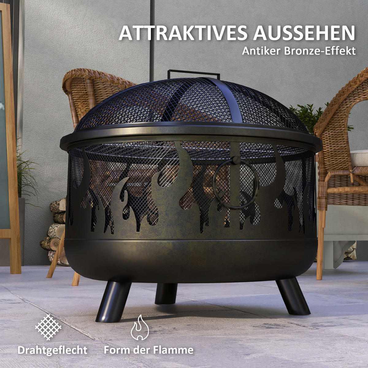 Outsunny Feuerschale schwarz Metall B/H/L: ca. 61x55x61 cm Feuerschale - schwarz (61,00/61,00/55,00cm) - Outsunny