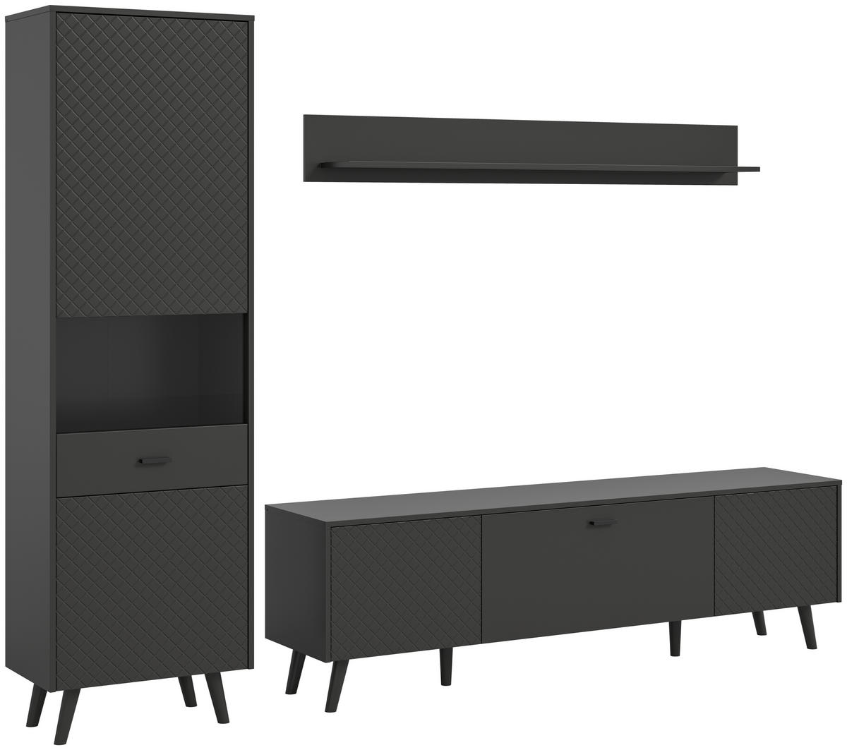 Wohnwand LINEA grau schwarz B/H/T: ca. 258x195x40 cm LINEA - schwarz/grau (258,00/195,00/40,00cm) - xonox.home