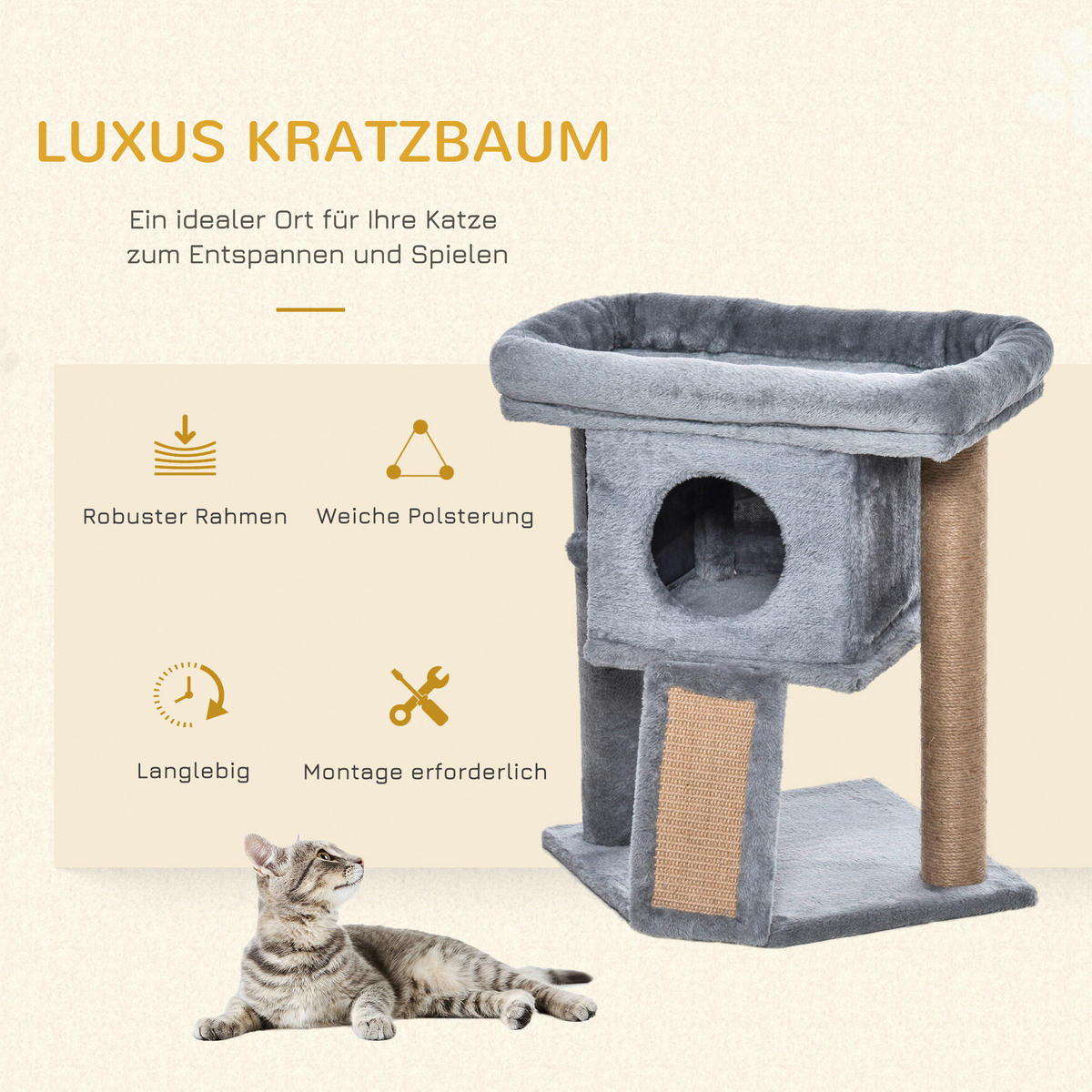PawHut Katzenbaum hellgrau Polyester B/H/L: ca. 40x57x40 cm Katzenbaum - hellgrau (40,00/40,00/57,00cm) - PawHut