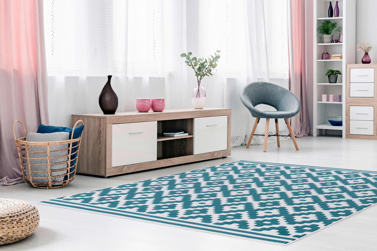 Kayoom Kurzflorteppich Now! 325 hellblau B/L: ca. 200x290 cm Now! 325 - hellblau/weiß (200,00/290,00cm) - Kayoom