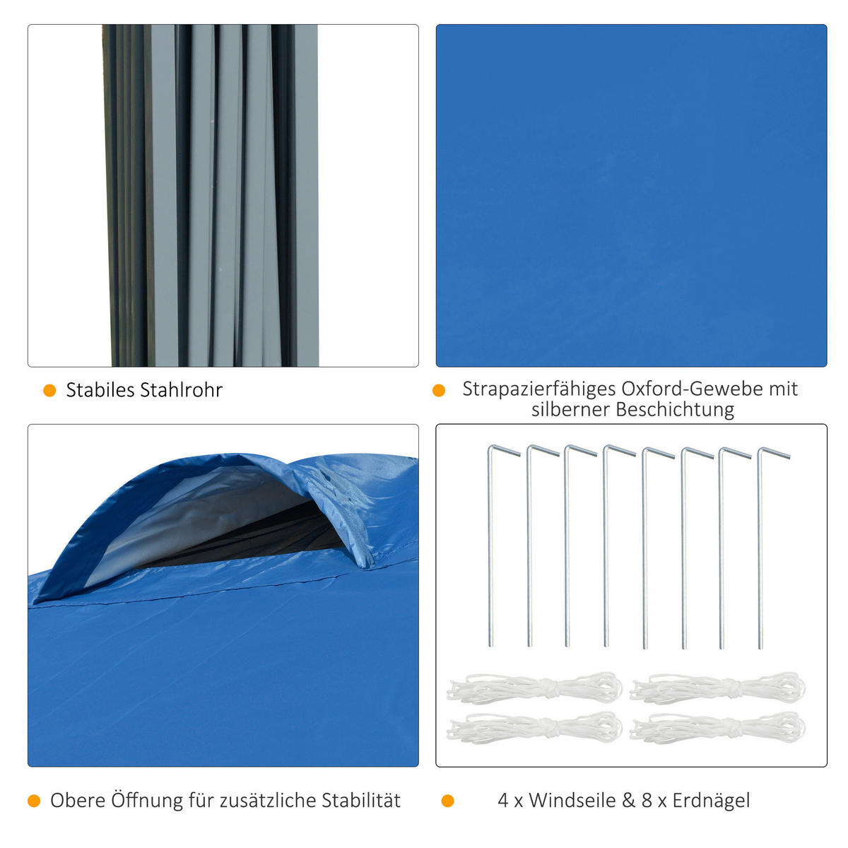 Outsunny Pavillon blau Stahl B/H/L: ca. 295x264x295 cm Pavillon - blau (295,00/295,00/264,00cm) - Outsunny