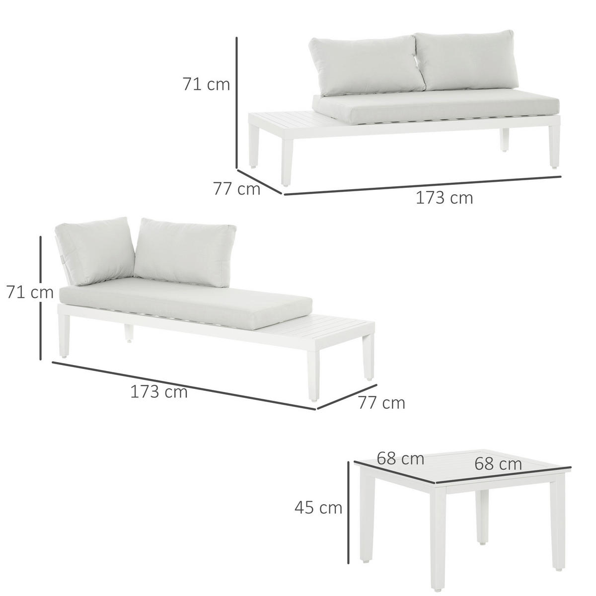 Outsunny Gartenmöbel-Set creme Aluminium B/H/L: ca. 77x71x173 cm Gartenmöbel-Set - creme (173,00/77,00/71,00cm) - Outsunny