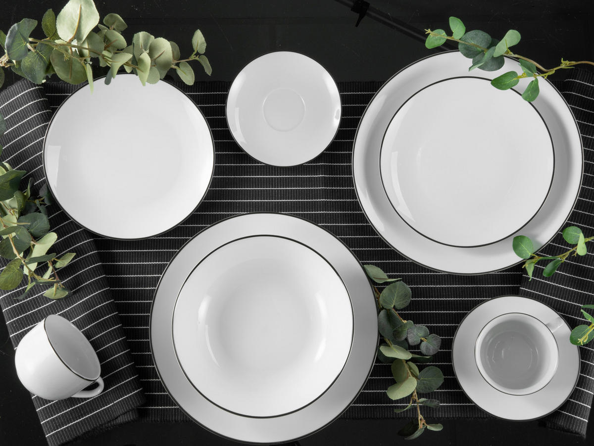 CreaTable Kombiservice Luna Black Line weiß Steinzeug 30 tlg. Luna Black Line - weiß - CreaTable