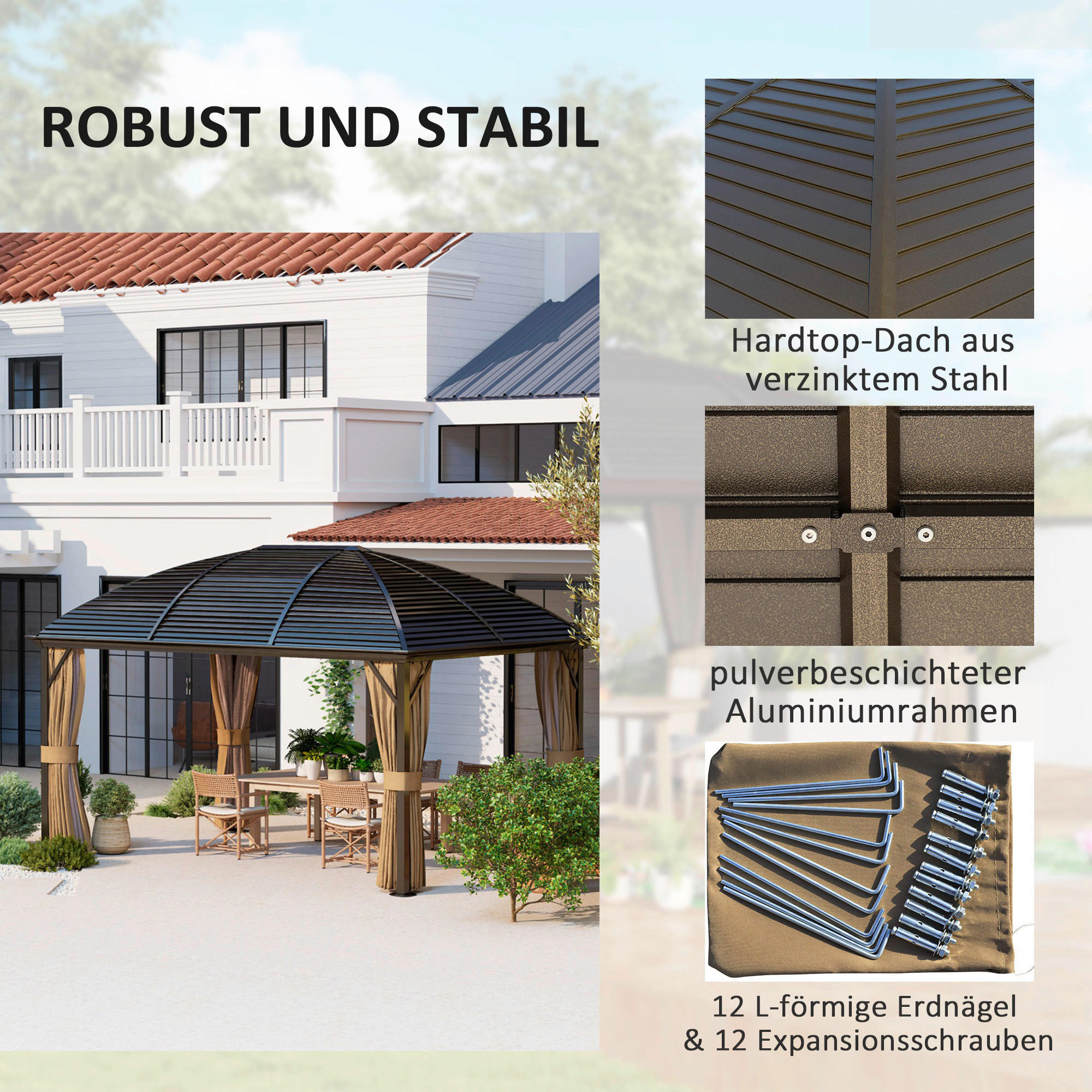 Thumbnail - Outsunny Pavillon braun Aluminium B/H/L: ca. 298x280x398 cm