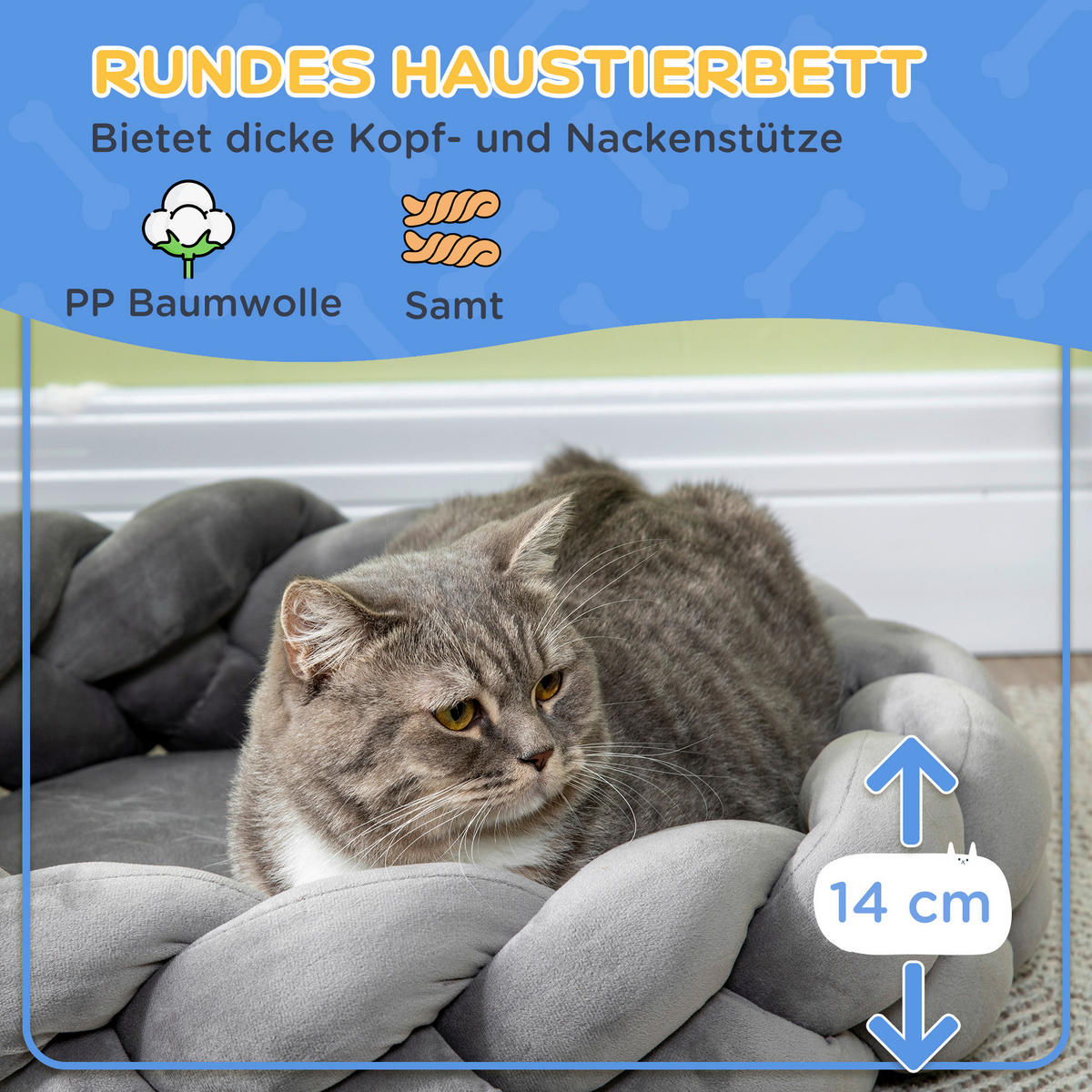 PawHut Haustierbett grau Baumwolle B/H/L: ca. 55x14x55 cm Haustierbett - grau (55,00/55,00/14,00cm) - PawHut