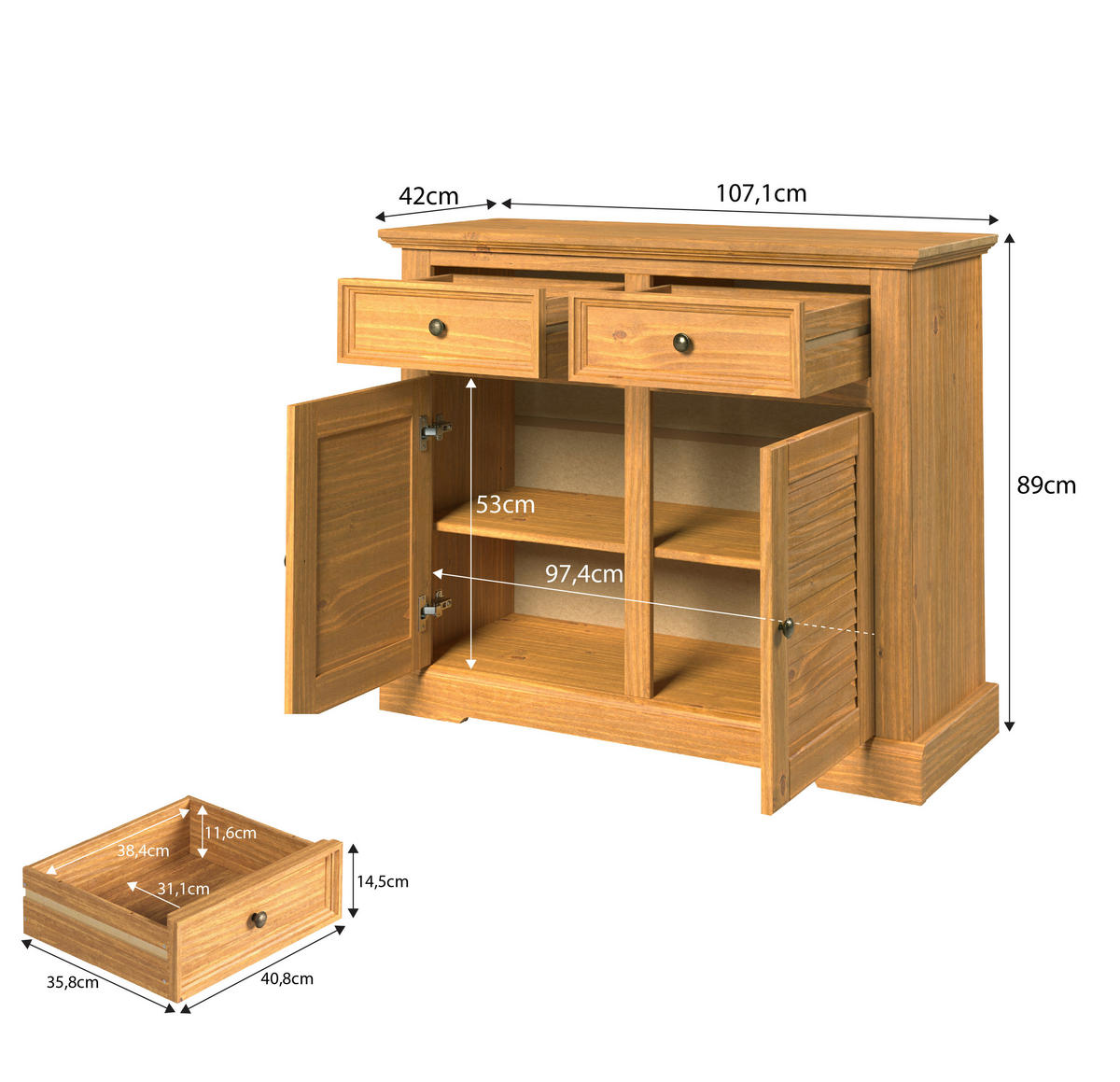 Kommode Breda honig B/H/T: ca. 107x89x42 cm Breda - honig (107,00/89,00/42,00cm)