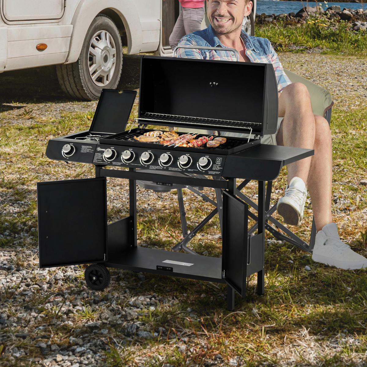 Outsunny Gasgrill Metall B/H/L: ca. 50x100x135 cm Gasgrill - schwarz (135,00/50,00/100,00cm) - Outsunny