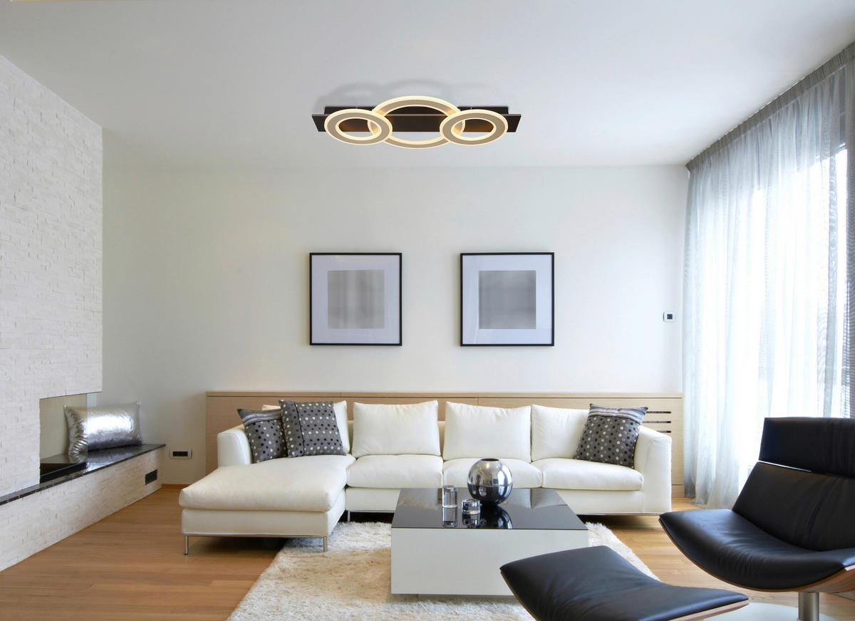 GLOBO LED-Deckenleuchte JAYDEN 48034A-50 dunkelbraun champagner mattschwarz MDF Kunststoff Metall B/H/L: ca. 73x7x35 cm 1 Brennstellen JAYDEN - dunkelbraun/champagner (35,00/73,00/7,00cm) - GLOBO