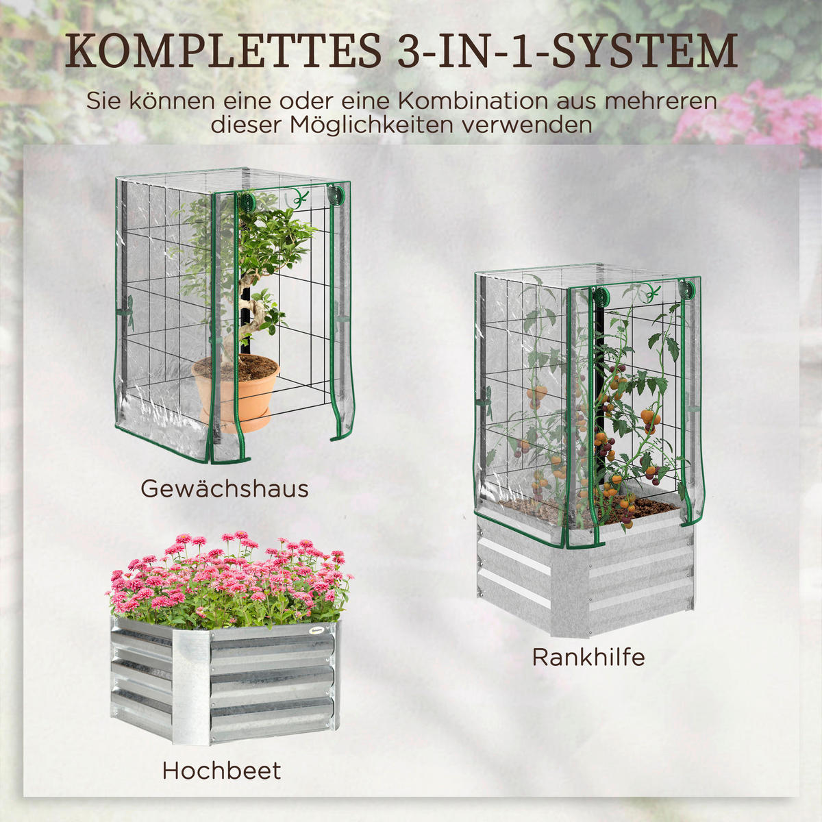 Outsunny Hochbeet silber Stahl B/H/L: ca. 53x90x53 cm Hochbeet - grün/silber (53,00/53,00/90,00cm) - Outsunny