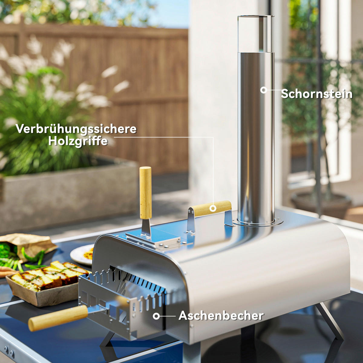 Outsunny Pizzaofen Edelstahl B/H/L: ca. 36x75x79 cm Pizzaofen - silber (79,00/36,00/75,00cm) - Outsunny