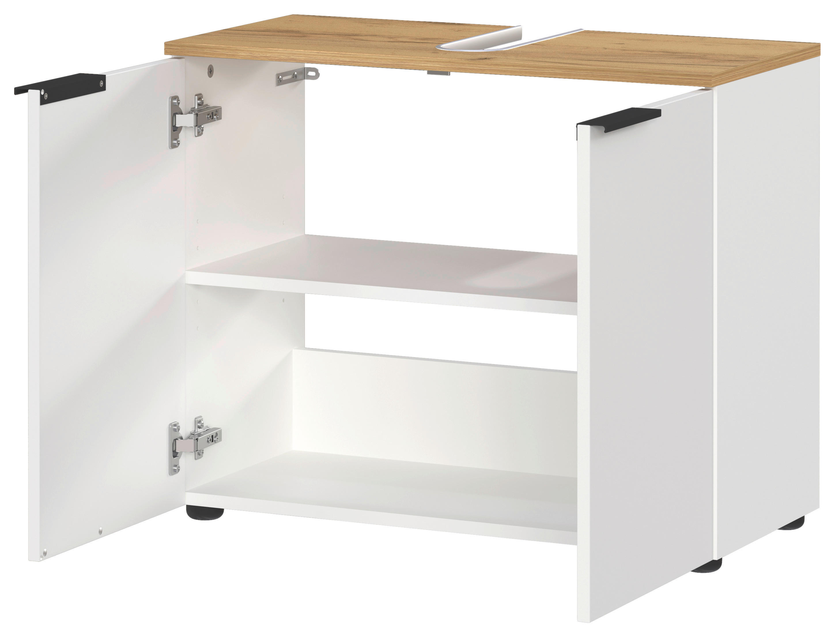 Waschbeckenunterschrank 6003-633 weiß Eiche Navarra Nachbildung B/H/T: ca. 70x58x34 cm 6003-633 - Eiche/weiß (70,00/58,00/34,00cm) - Germania