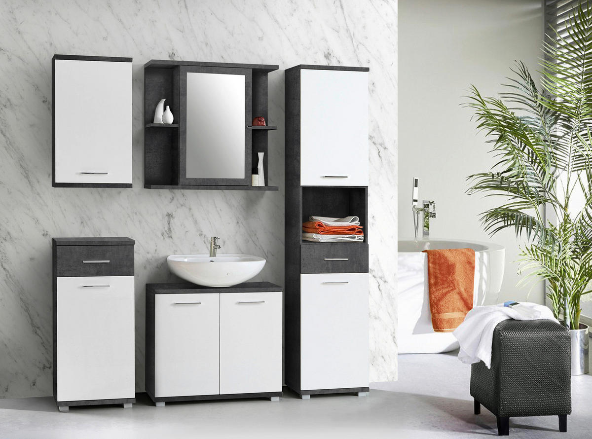 Badhängeschrank  Beton dunkel Optik weiß Hochglanz B/H/T: ca. 40,2x68,8x23,2 cm Champ_Hängeschrank CMPH072-C272 - weiß (40,20/68,80/23,20cm)