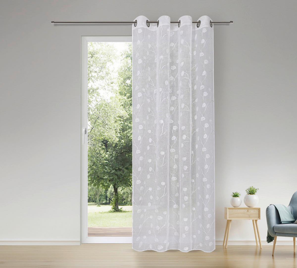 Ösenschal Blätter weiß B/L: ca. 140x245 cm Blätter - weiß (140,00/245,00cm) - Happy Home