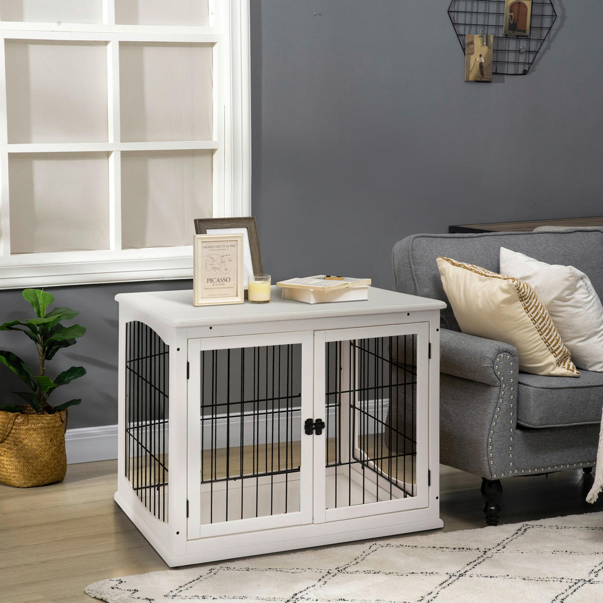 PawHut Hundekäfig weiß Eisen B/H/L: ca. 81x66x58,5 cm Hundekäfig - weiß (58,50/81,00/66,00cm) - PawHut