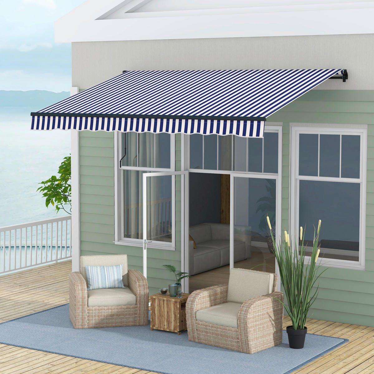 Markise blau B/H: ca. 290x350 cm Markise - blau/weiß (290,00/350,00cm) - Outsunny