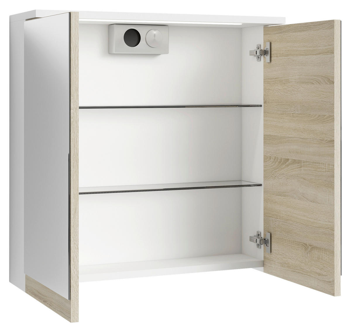 Spiegelschrank MARINO weiß matt Eiche Sonoma Nachbildung B/H/T: ca. 60x60x20 cm MARINO - Eiche/weiß (60,00/60,00/20,00cm) - byLIVING