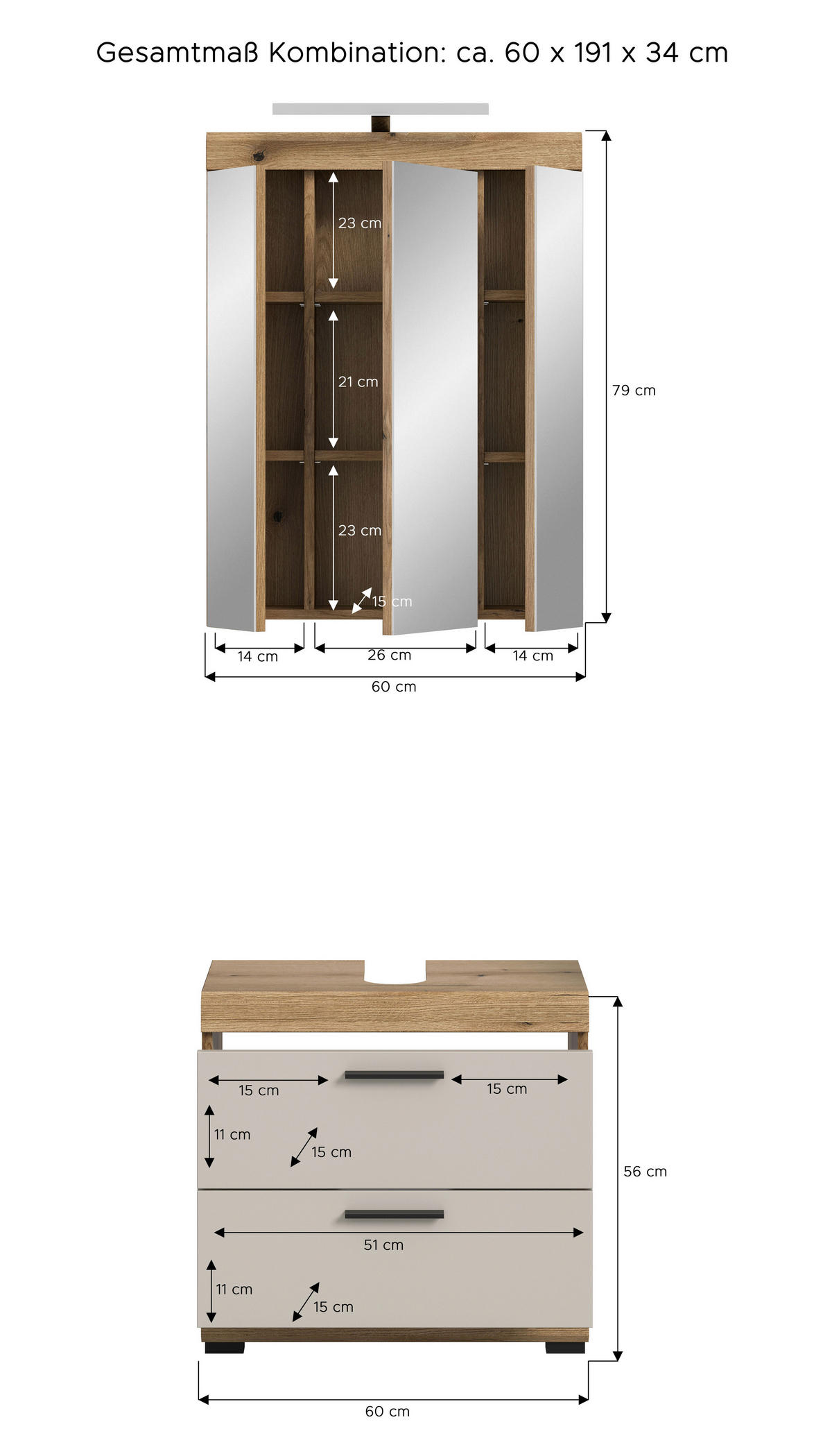 Badezimmer-Set Scout Evoke Oak Nachbildung Kaschmirgrau Nachbildung B/H/T: ca. 60x191x34 cm Scout - Kaschmirgrau (60,00/191,00/34,00cm) - xonox.home