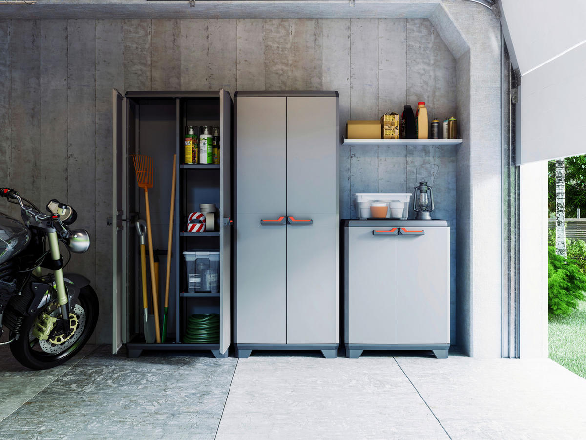 Keter Kunststoffschrank Stilo grau Kunststoff B/H/L: ca. 68x90x39 cm Stilo - rot/schwarz (39,00/68,00/90,00cm) - Keter