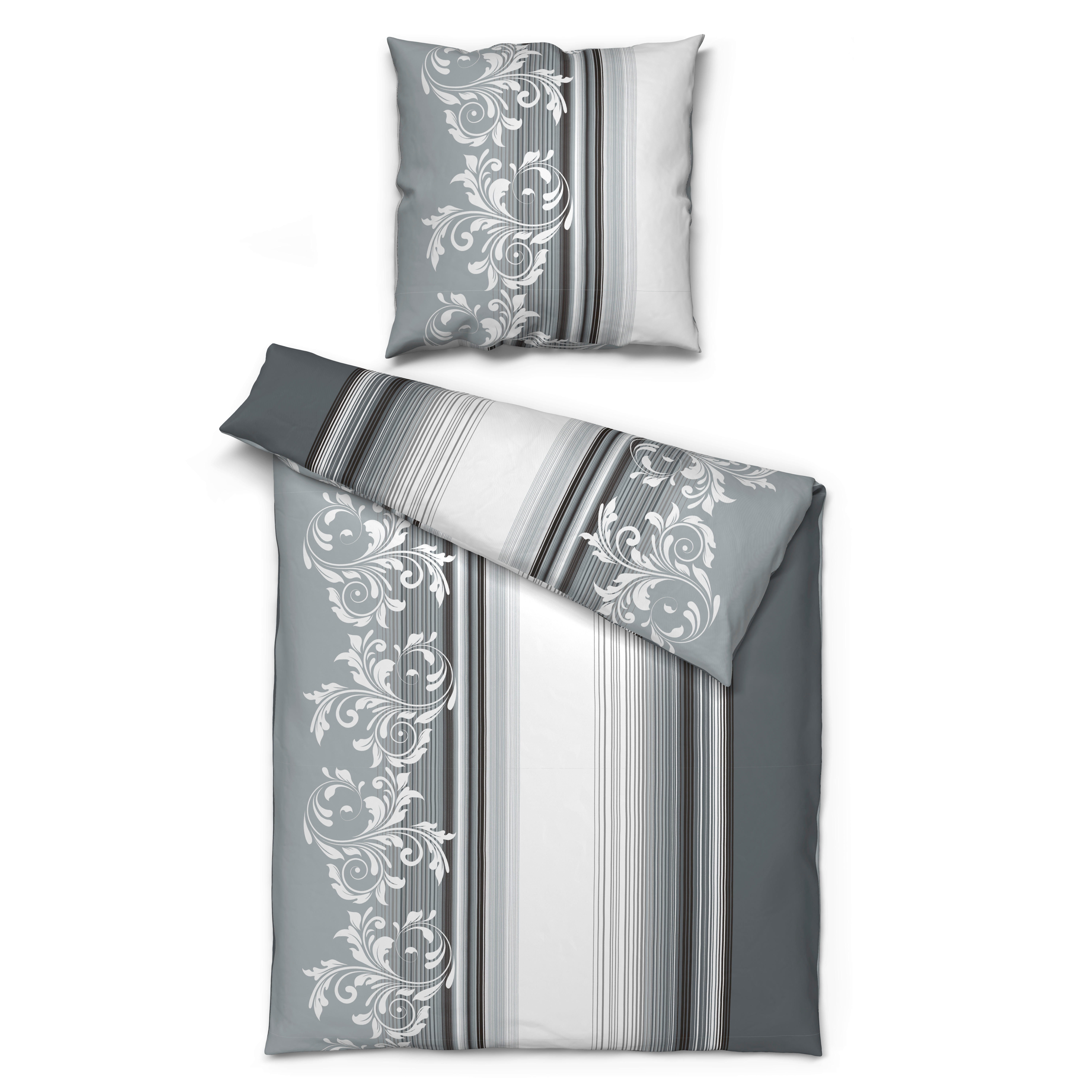 Microfaser Bettwäsche Fleece Bettwäsche_Fleece Blattranke - hellgrau/dunkelgrau (135,00/200,00cm)