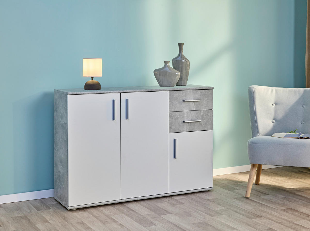 Kommode Bobby 2 B/H/T: ca. 120x82x35 cm Bobby 2 - Beton/weiß (120,00/82,00/35,00cm)