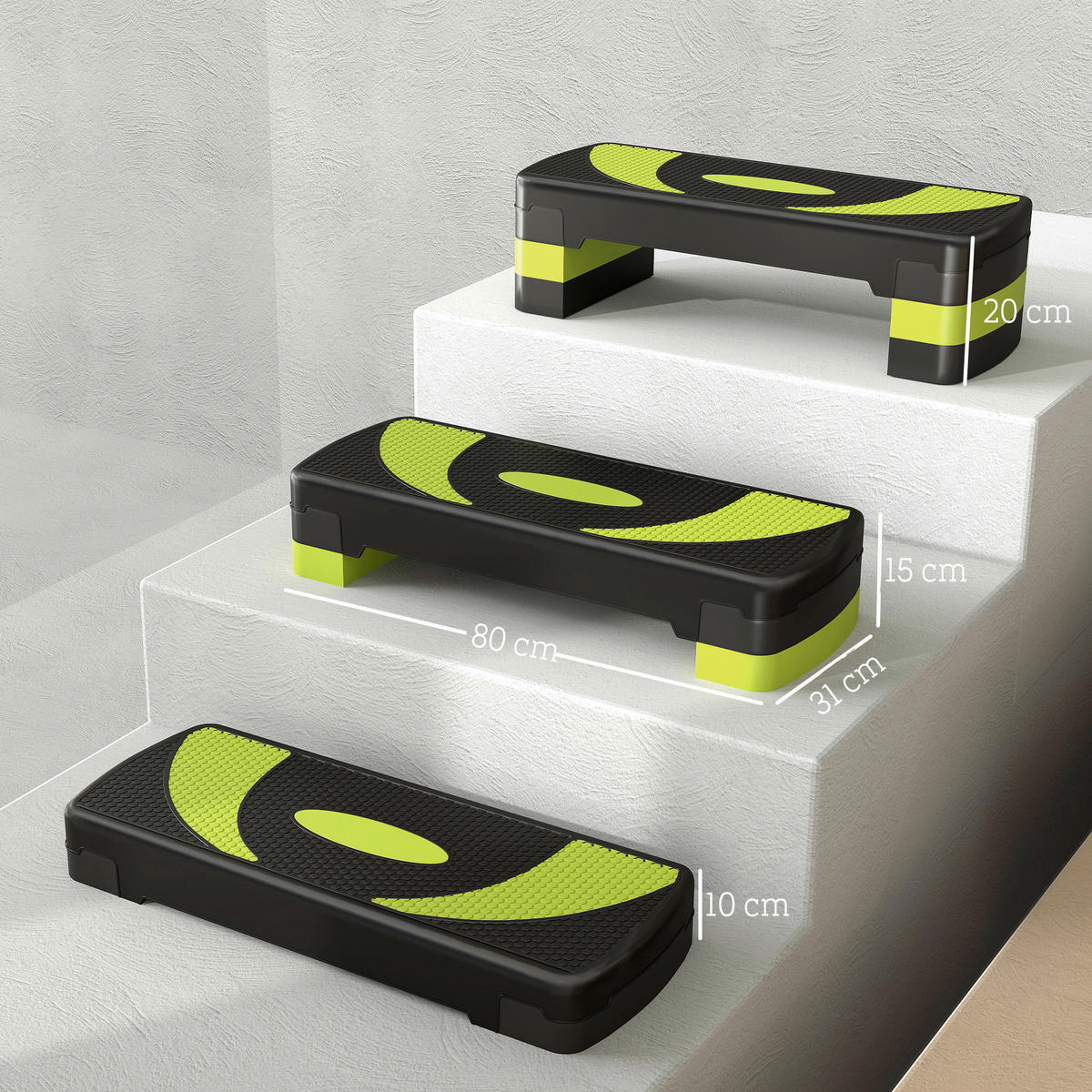 HOMCOM Steppbrett grün Kunststoff B/H/L: ca. 31x20x80 cm Steppbrett - schwarz/grün (80,00/31,00/20,00cm) - HOMCOM