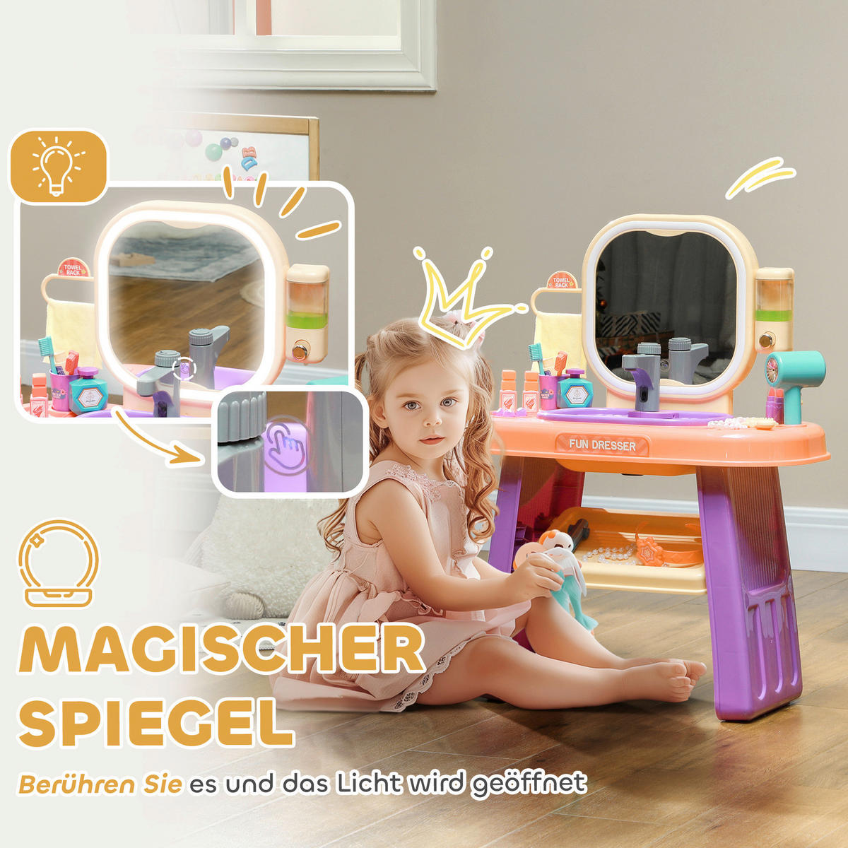 AIYAPLAY Kinder Schminktisch Set B/H/L: ca. 29x71x55 cm Kinder Schminktisch Set - violett (55,00/29,00/71,00cm) - AIYAPLAY