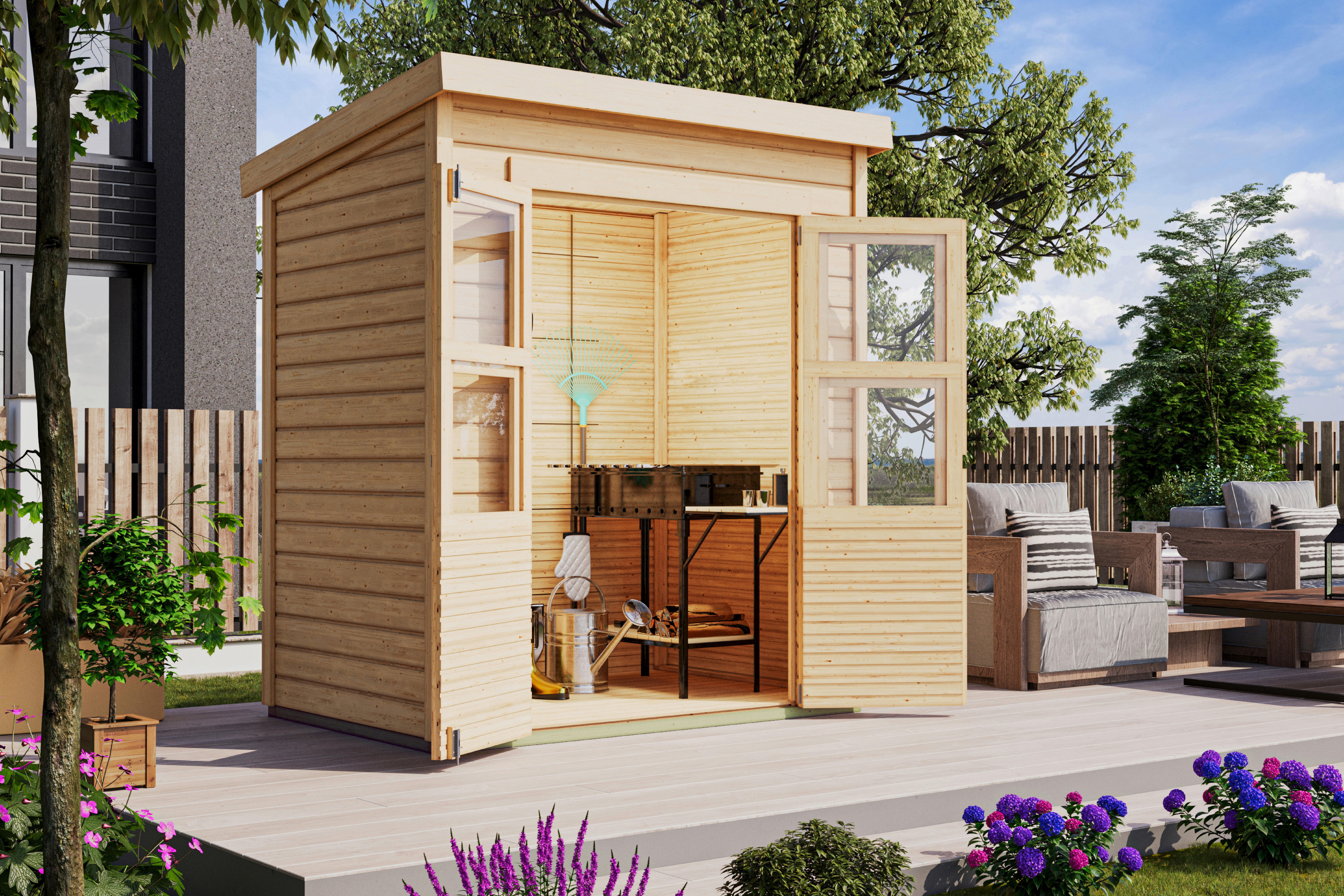 Karibu Gartenhaus Tony 0 natur B/H/T: ca. 182x219x126 cm Tony 0 - natur (182,00/219,00/126,00cm) - Karibu