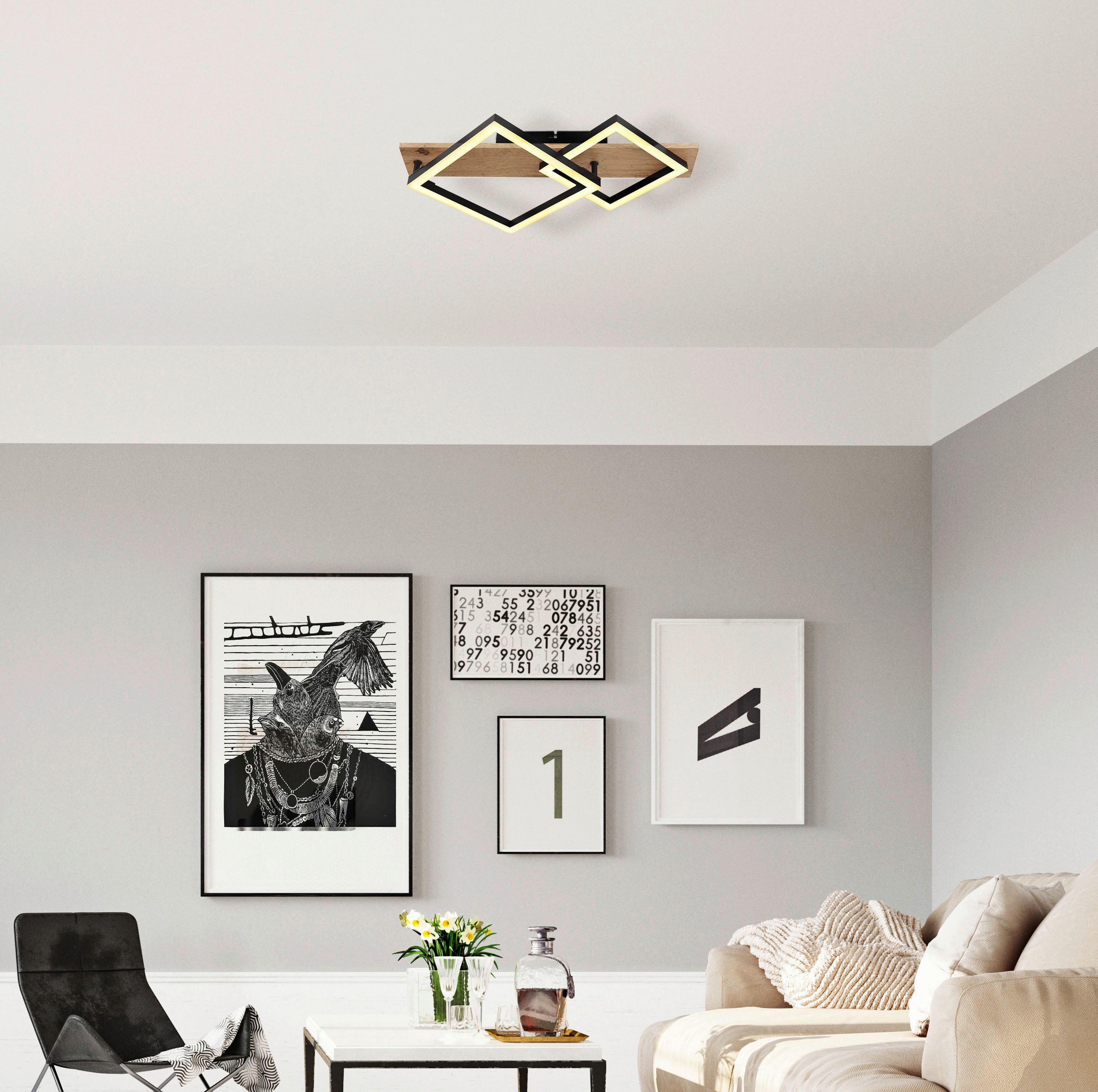 GLOBO LED-Deckenleuchte dunkelbraun schwarz Kunststoff Metall MDF B/H/T: ca. 31x8,5x47,5 cm BEATRIX - dunkelbraun/schwarz (31,00/8,50/47,50cm) - GLOBO