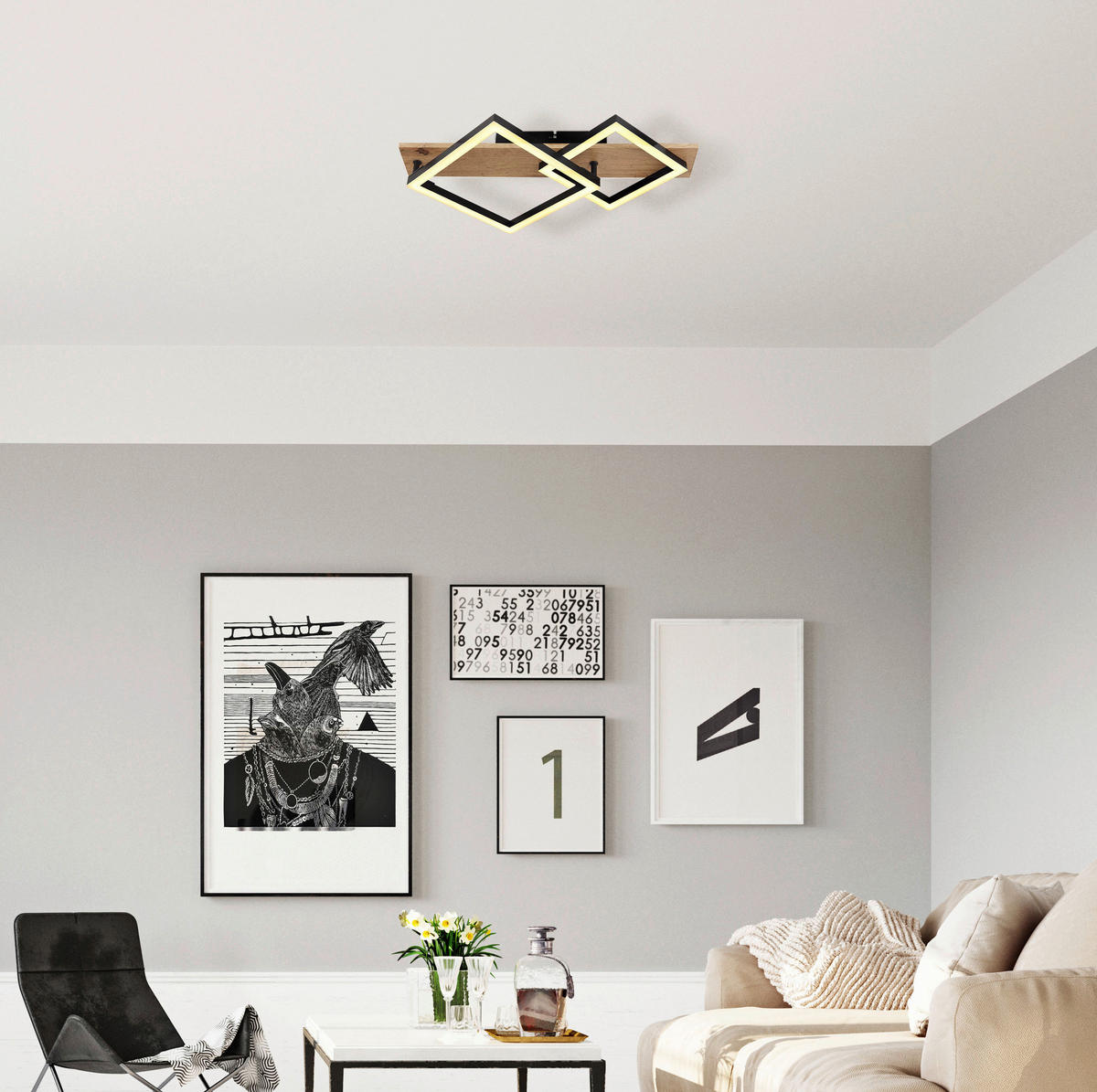 GLOBO LED-Deckenleuchte dunkelbraun schwarz Kunststoff Metall MDF B/H/T: ca. 31x8,5x47,5 cm BEATRIX - dunkelbraun/schwarz (31,00/8,50/47,50cm) - GLOBO