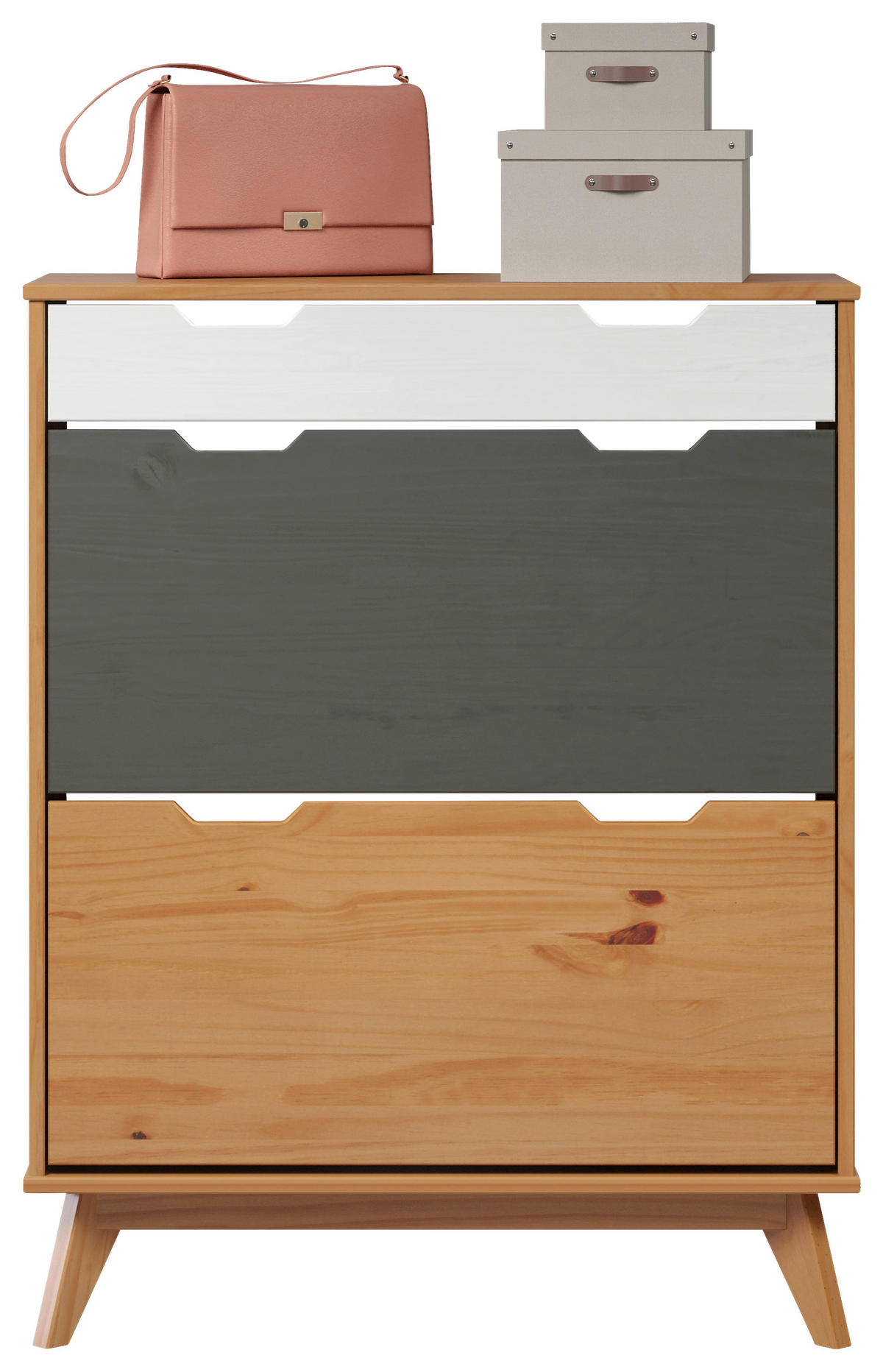 Schuhkipper Scandik kiefer Honig lackiert Optik weiß grau B/H/T: ca. 80x102x33 cm Scandik - kiefer/weiß, Honig (80,00/102,00/33,00cm)