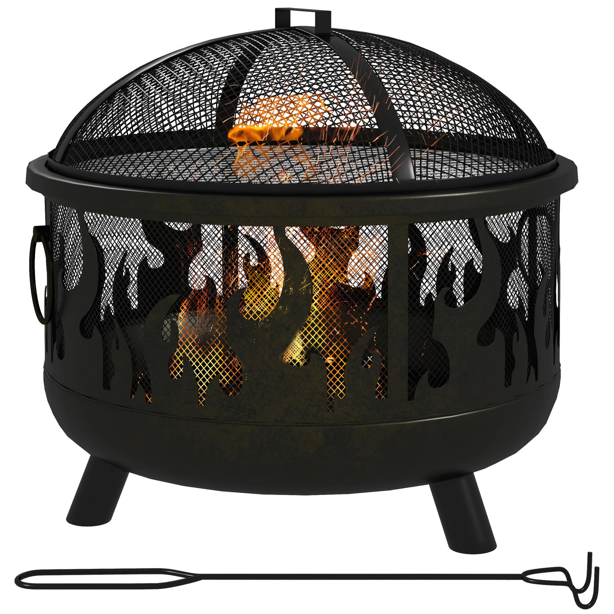 Outsunny Feuerschale schwarz Metall B/H/L: ca. 61x55x61 cm Feuerschale - schwarz (61,00/61,00/55,00cm) - Outsunny