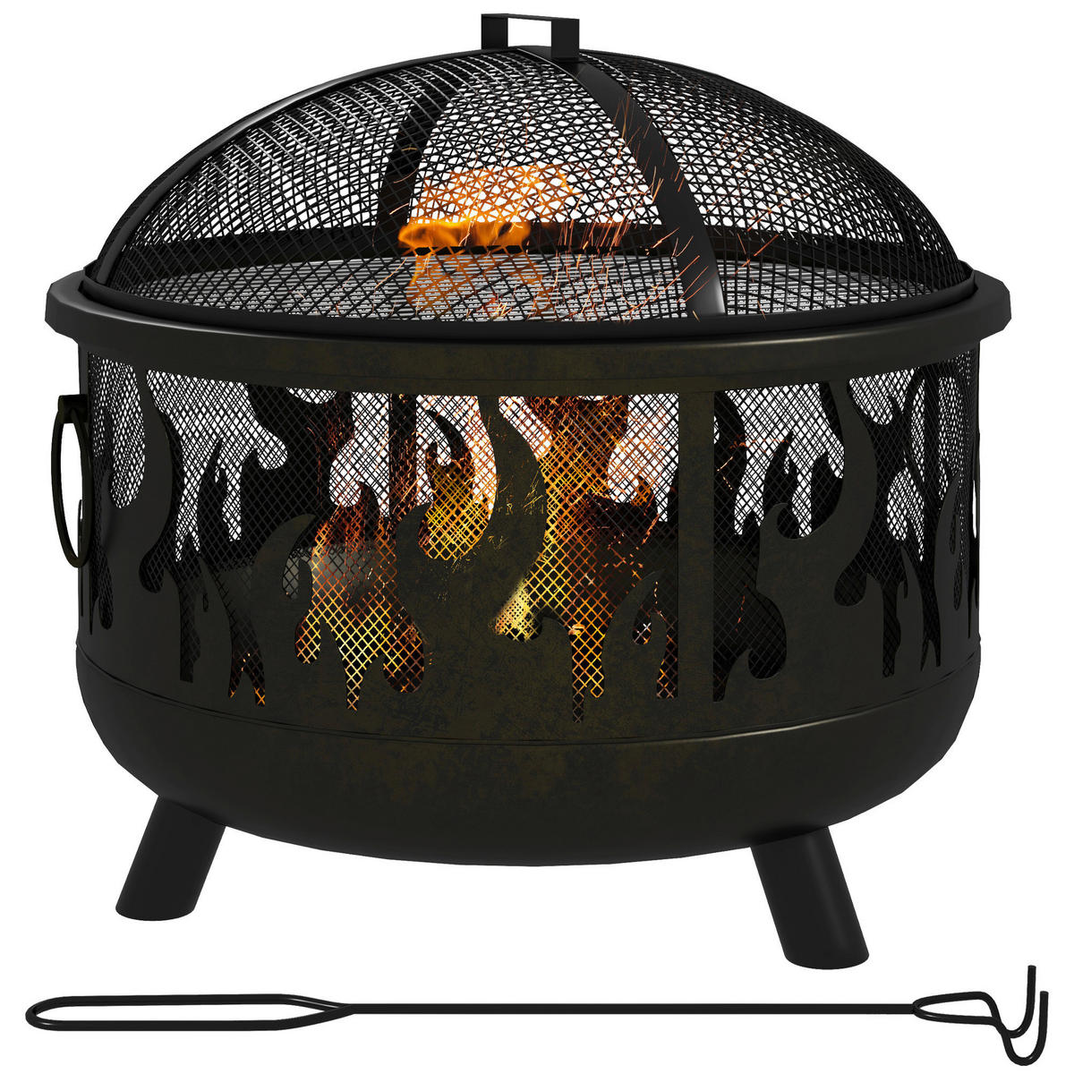 Outsunny Feuerschale schwarz Metall B/H/L: ca. 61x55x61 cm Feuerschale - schwarz (61,00/61,00/55,00cm) - Outsunny