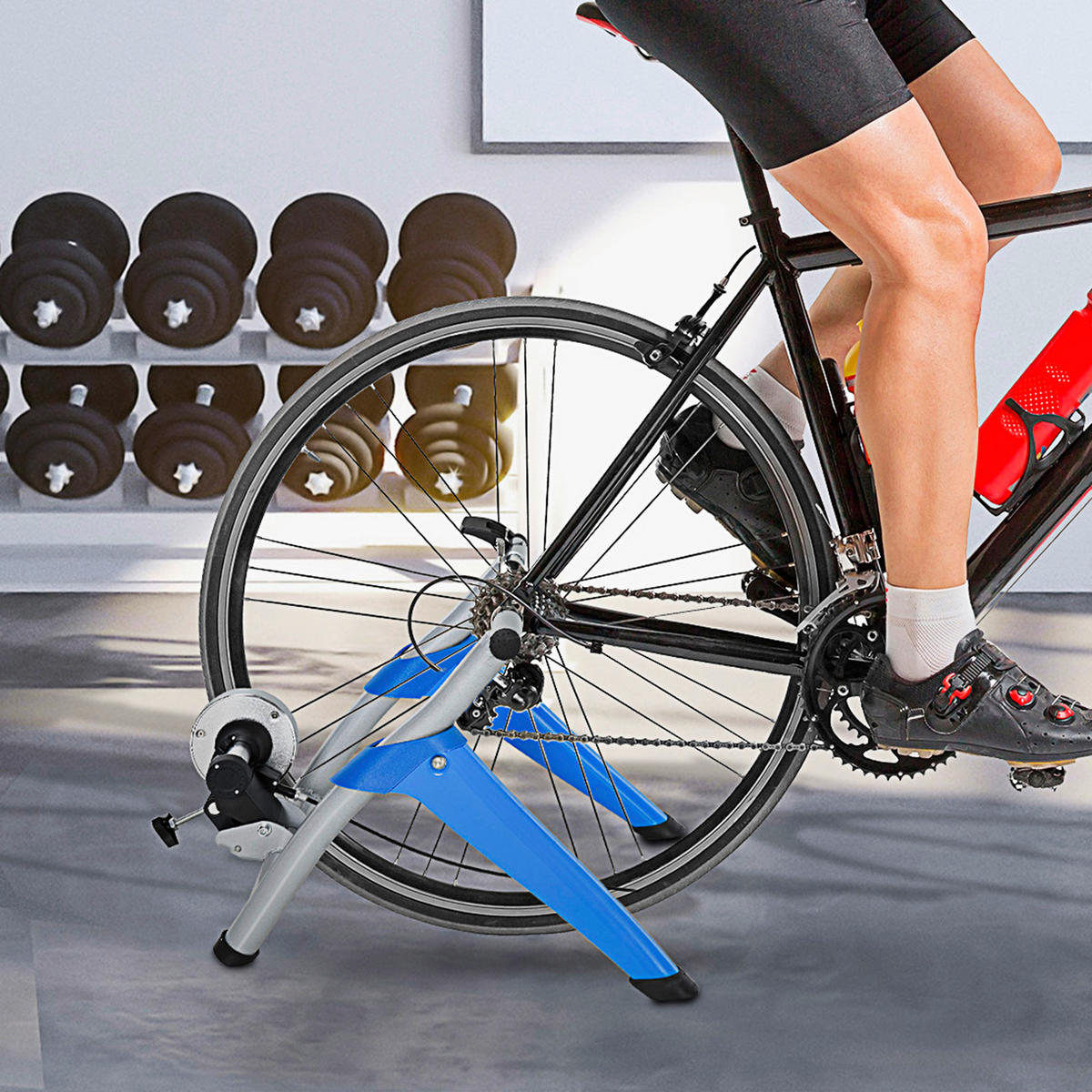 HOMCOM Fahrradtrainer blau Kunststoff B/H/L: ca. 77x47,5x56 cm Fahrradtrainer - blau/silber (56,00/77,00/47,50cm) - HOMCOM
