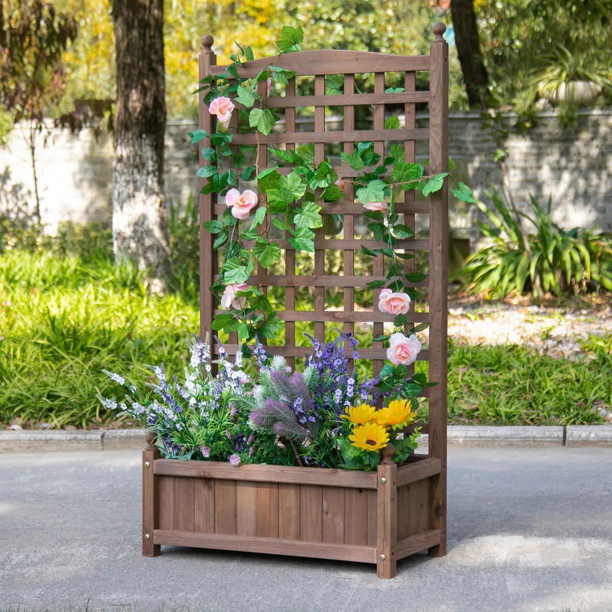 Outsunny Pflanzkasten braun Holz B/H/L: ca. 28x120x64 cm Rankkasten 845-463 - braun (64,00/28,00/120,00cm) - Outsunny