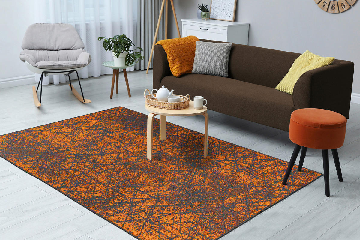Kayoom Flachflorteppich Kalea 225 orange B/H/L: ca. 80x0,8x150 cm Kalea 225 - orange (150,00/80,00/0,80cm) - Kayoom
