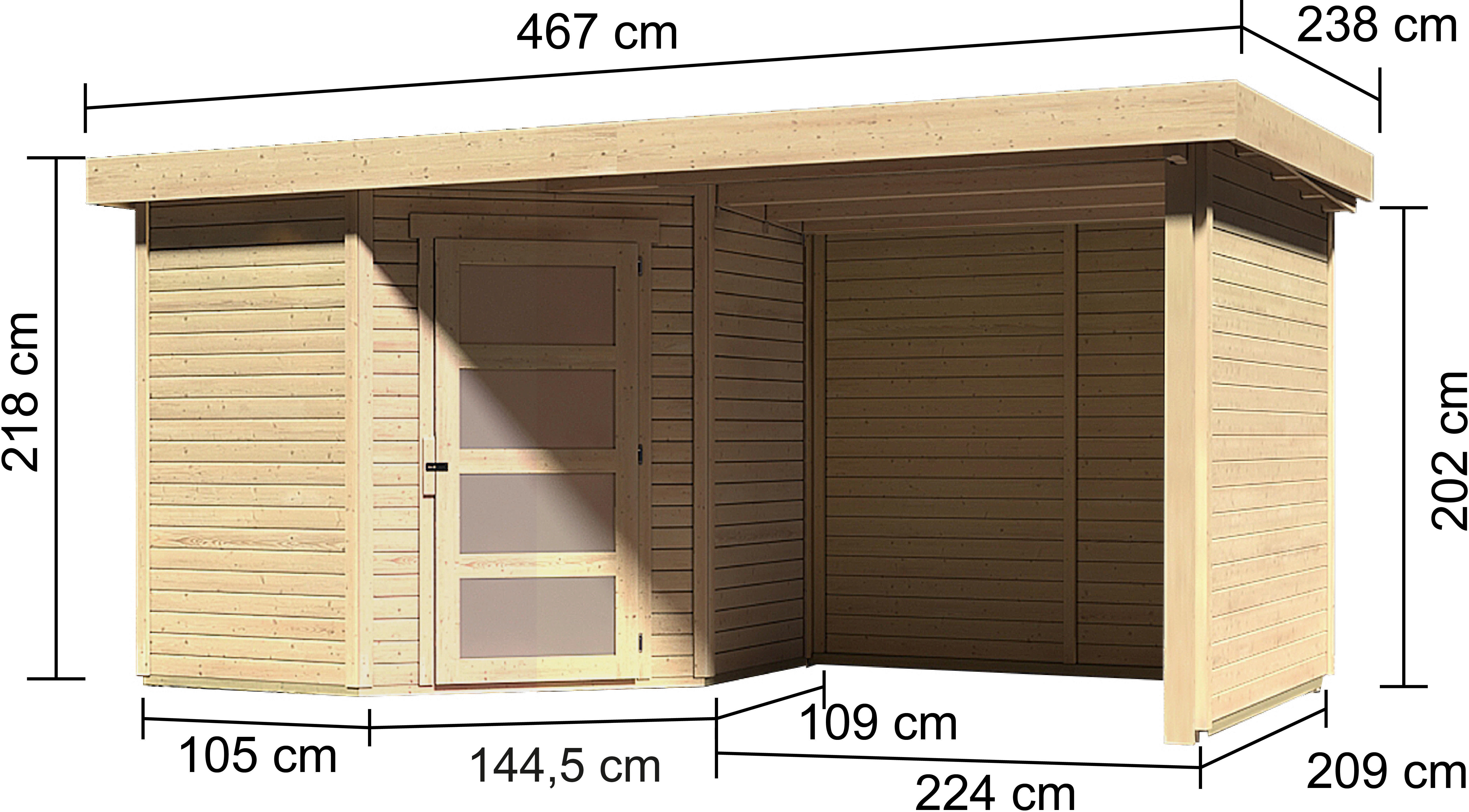 Karibu Gartenhaus Pipo 1 mit Anbau natur...