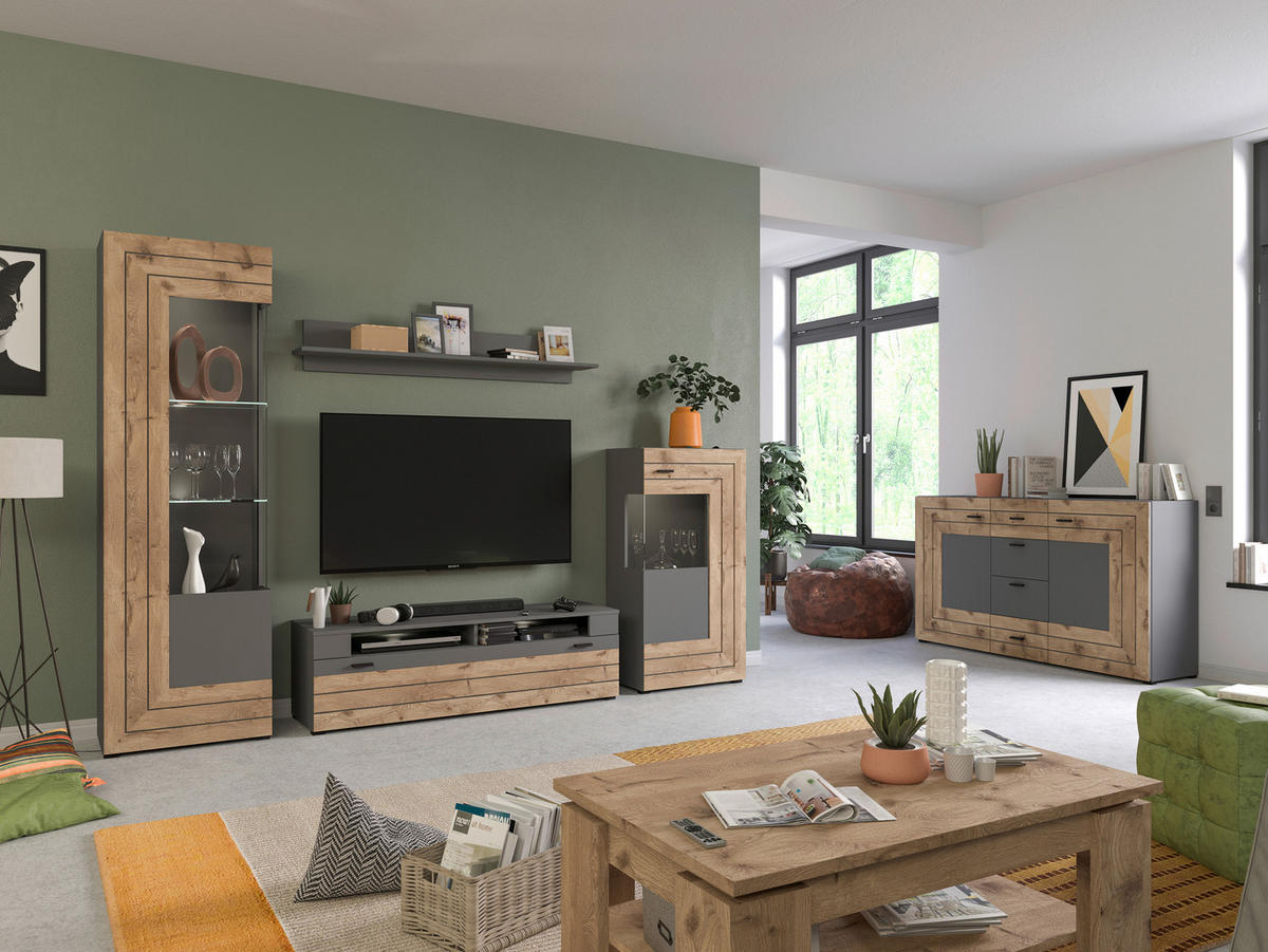 Vitrine Freno B/H/T: ca. 60x194x37 cm Freno - Eiche/grau (60,00/194,00/37,00cm) - xonox.home