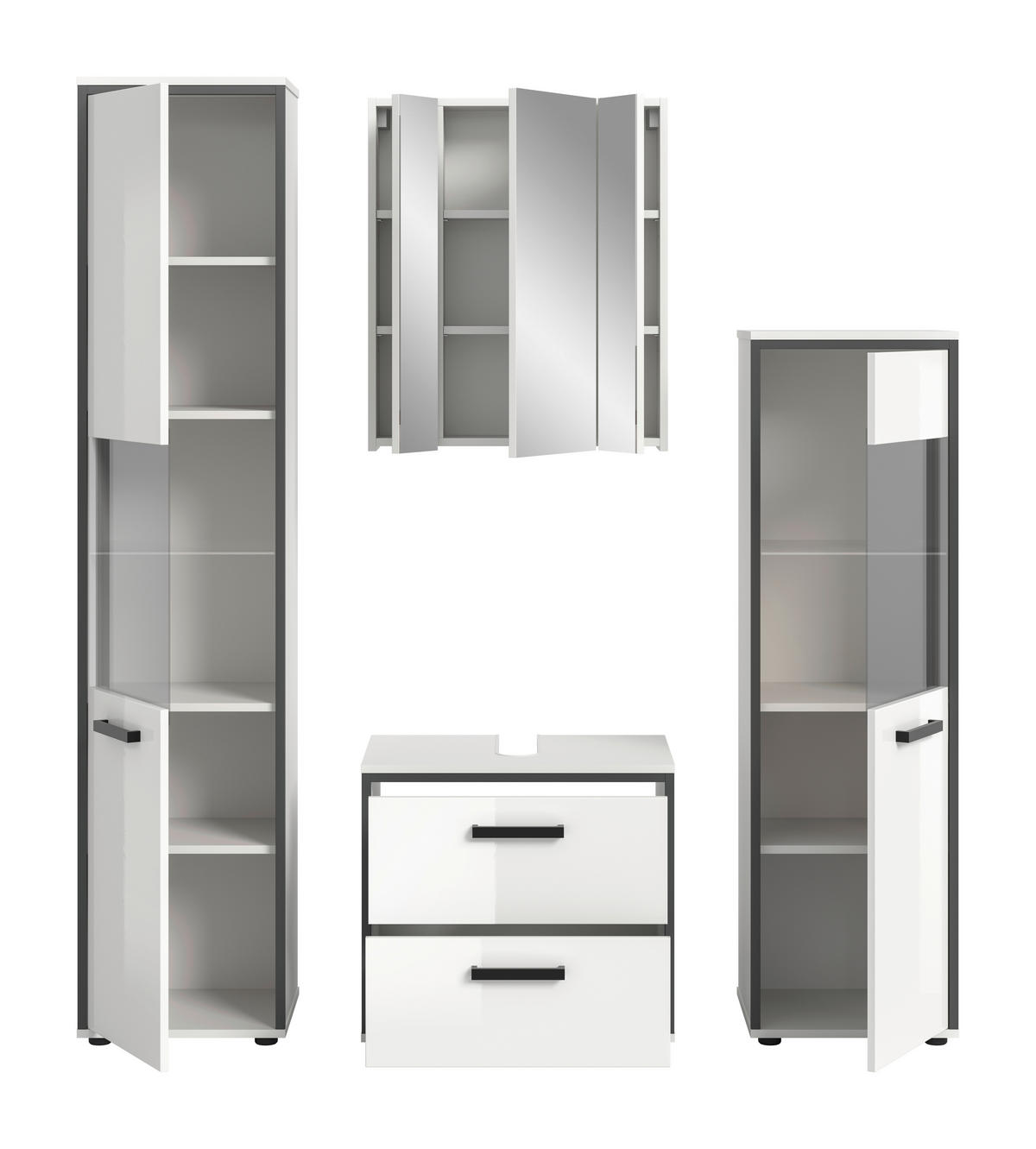 Badblock KOJAK weiß Hochglanz anthrazit grau B/H/T: ca. 171x188x37 cm KOJAK - weiß/anthrazit (171,00/188,00/37,00cm) - xonox.home