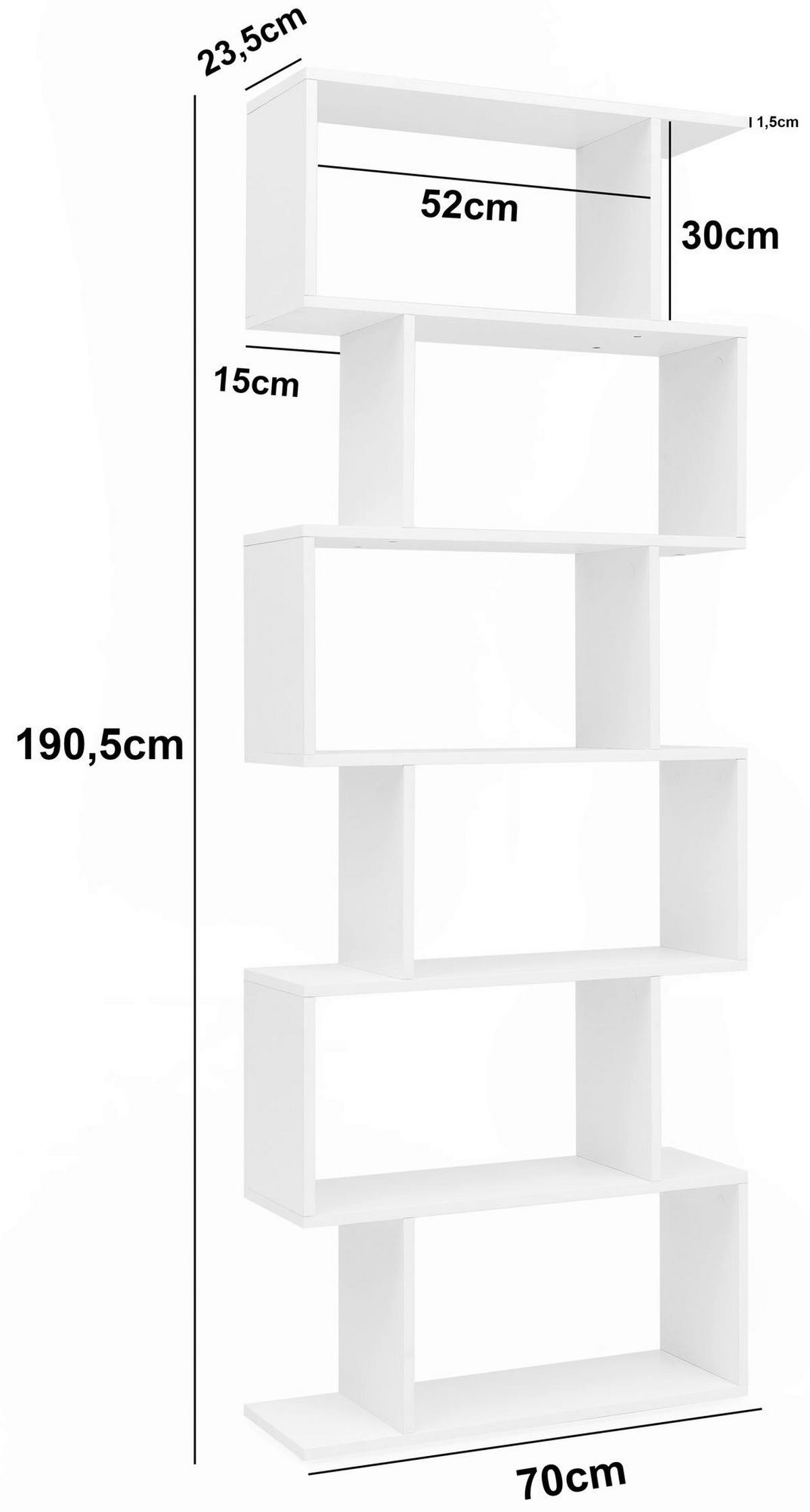 Regal weiß B/H/T: ca. 70x190,5x24,5 cm Bücherregal - weiß (70,00/190,50/24,50cm) - Wohnling