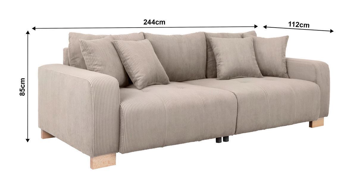 Big Sofa Alpha New dunkelbeige Velourstoff B/H/T: ca. 244x85x112 cm Alpha New - buche/dunkelbeige (244,00/85,00/112,00cm)